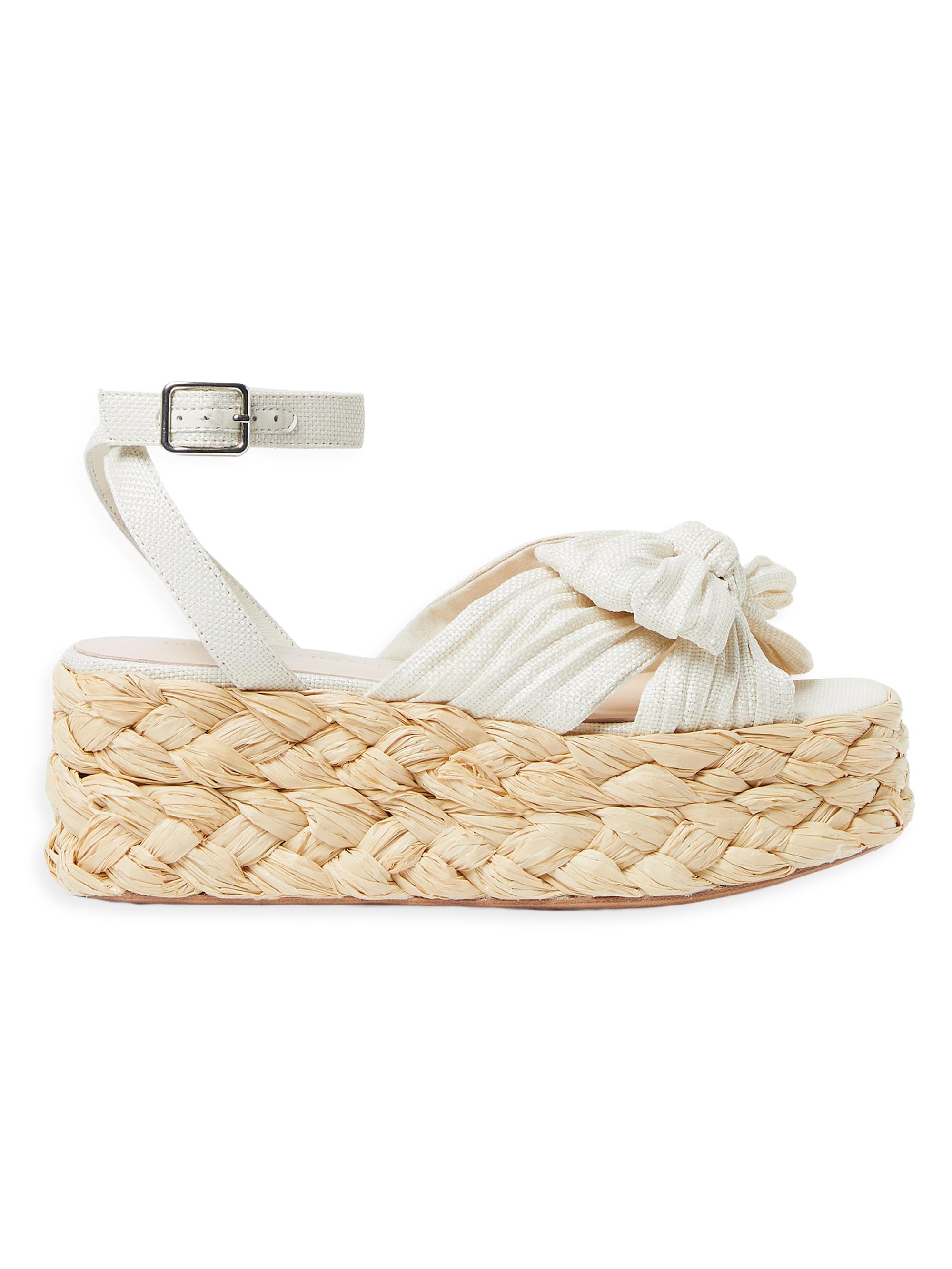 Loeffler Randall Women's Gaby 70MM Bow-Detailed Raffia Flatform Espadrille Sandals - White