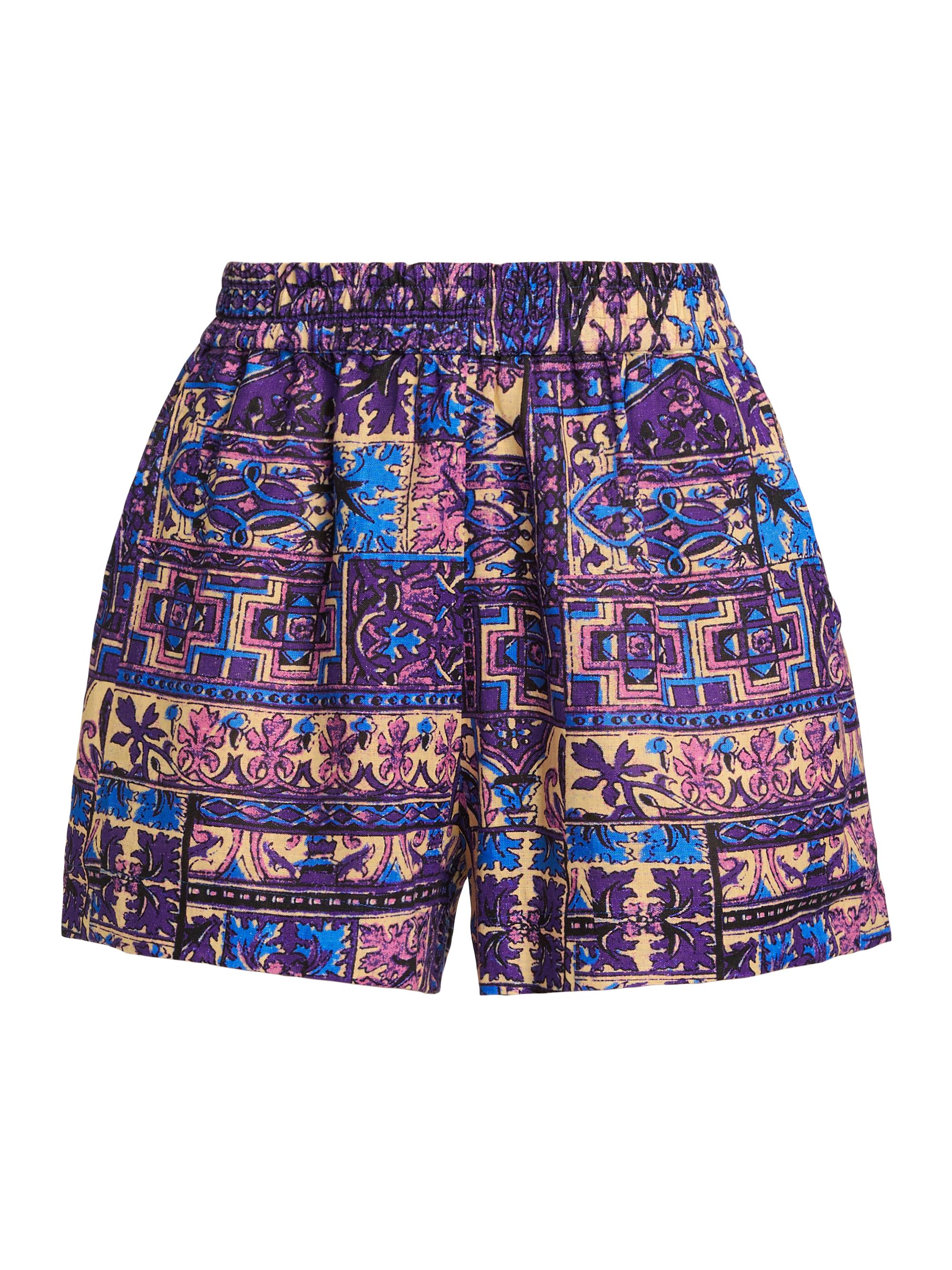Marie Oliver Women's Monte Arabesque Linen Shorts - Violet Tile