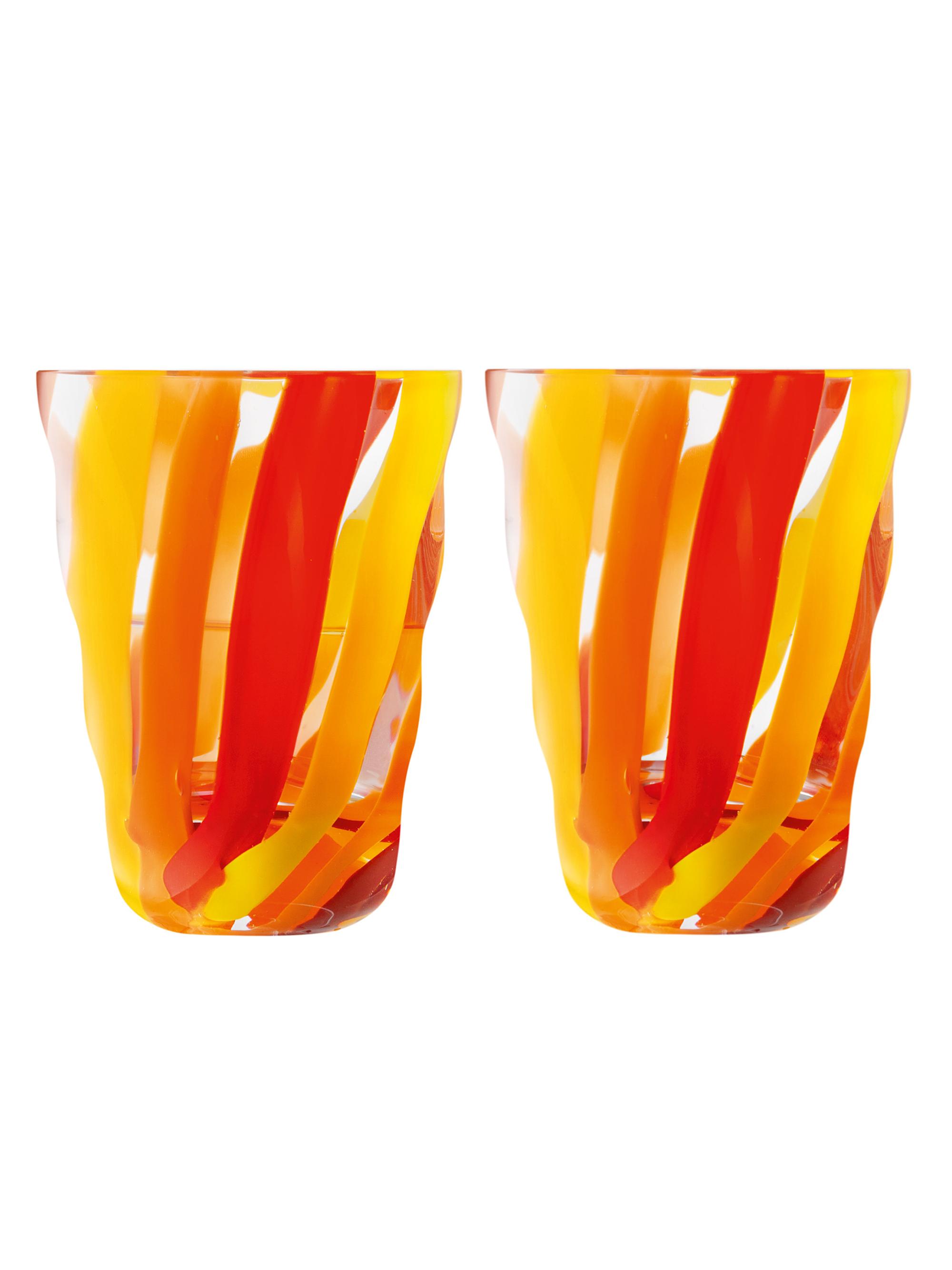 LSA Folk 2-Piece Glass Tumbler Set - Orange Red Yellow