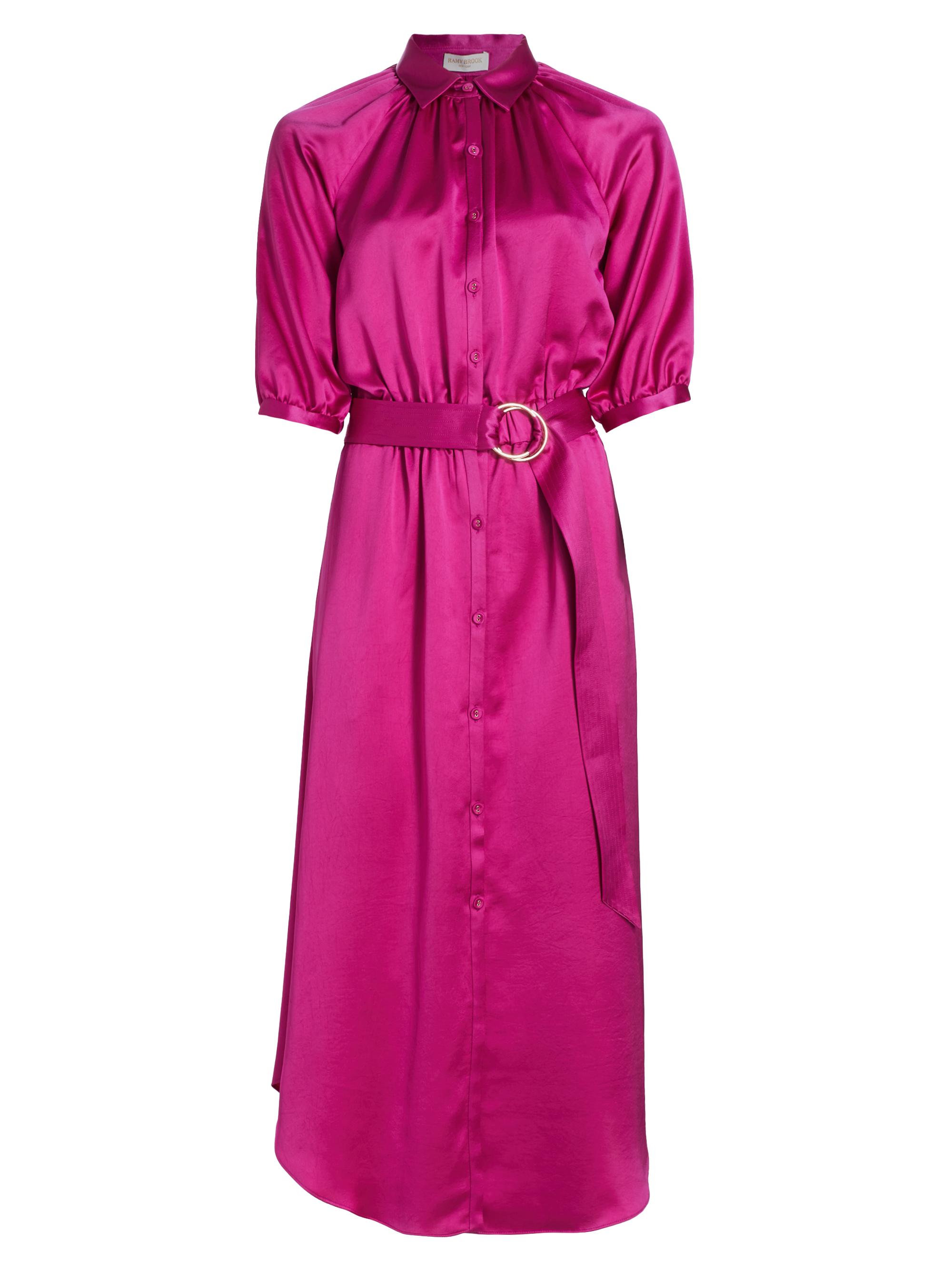 Ramy Brook Women's Janiyah Satin Belted Midi-Shirtdress - Wild Rose