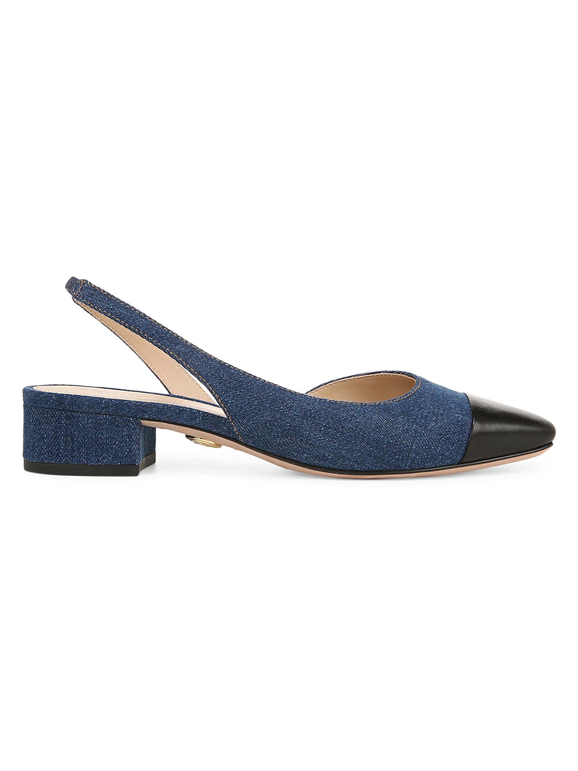 Veronica Beard Women's Cecile 50MM Denim & Leather Slingback Pumps - Mountain Blue Black