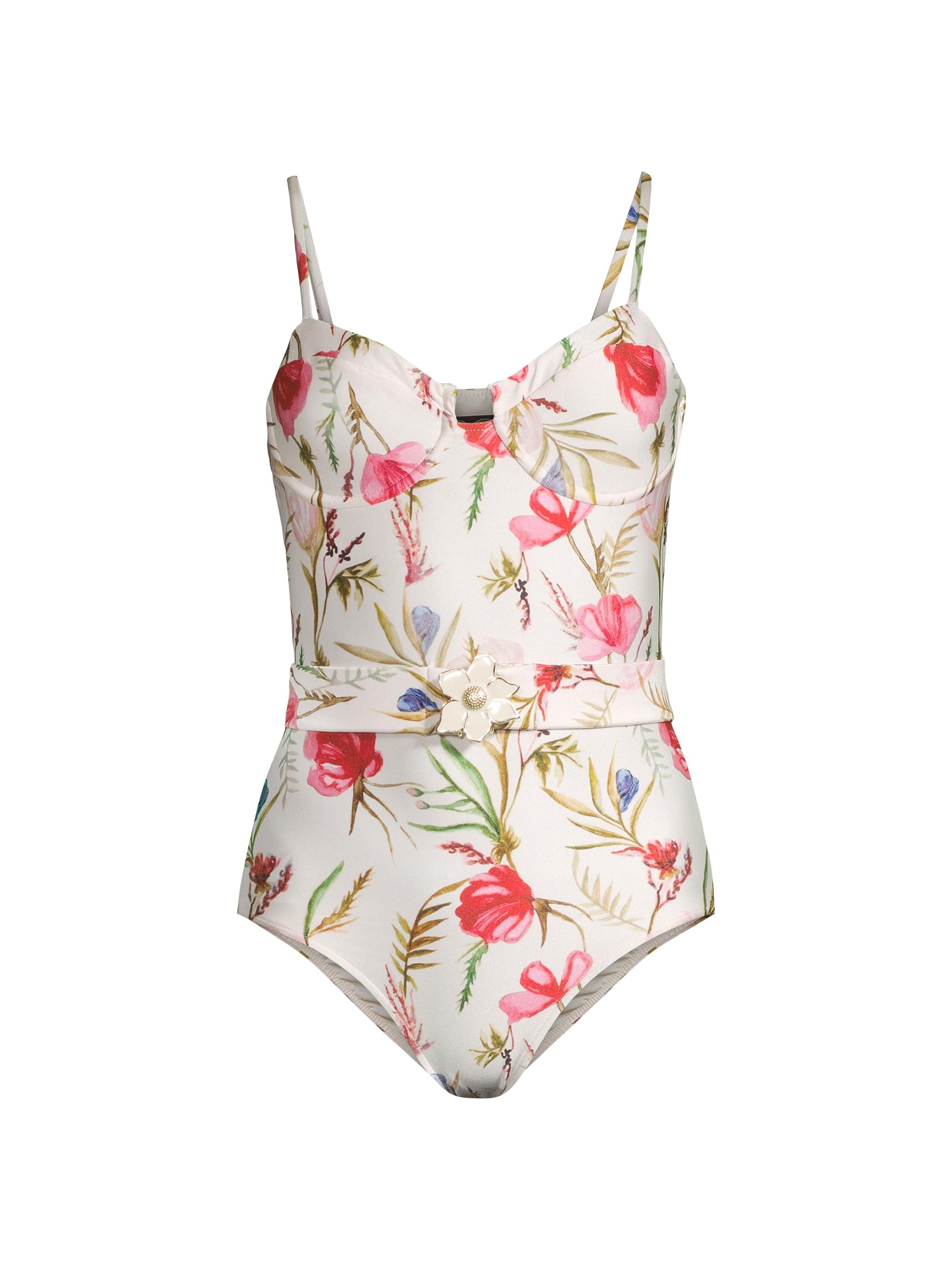 PatBO Women's Viera Floral Tie-Waist One-Piece Swimsuit - White