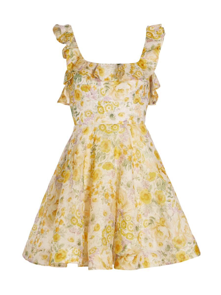 【Zimmermann】Golden Ruffle floral linen minidress Golden Ruffle floral linen minidress in pink - Zimmermann