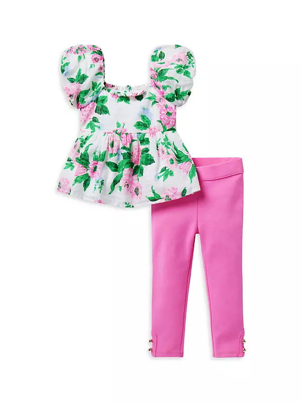 Pink Floral Top and White Trousers Set