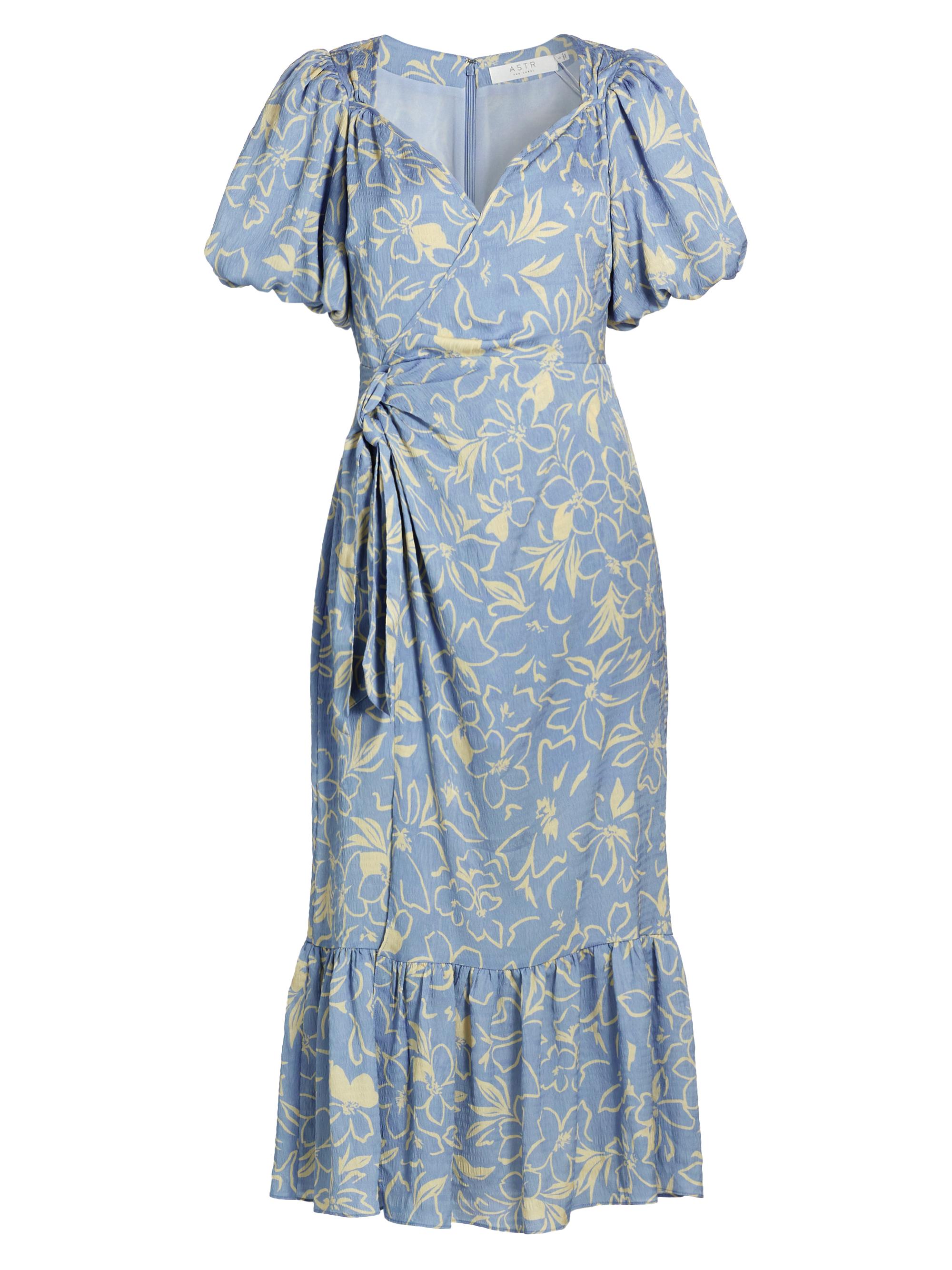 ASTR The Label Women's Modena Floral V-Neck Midi Dress - Blue White Floral