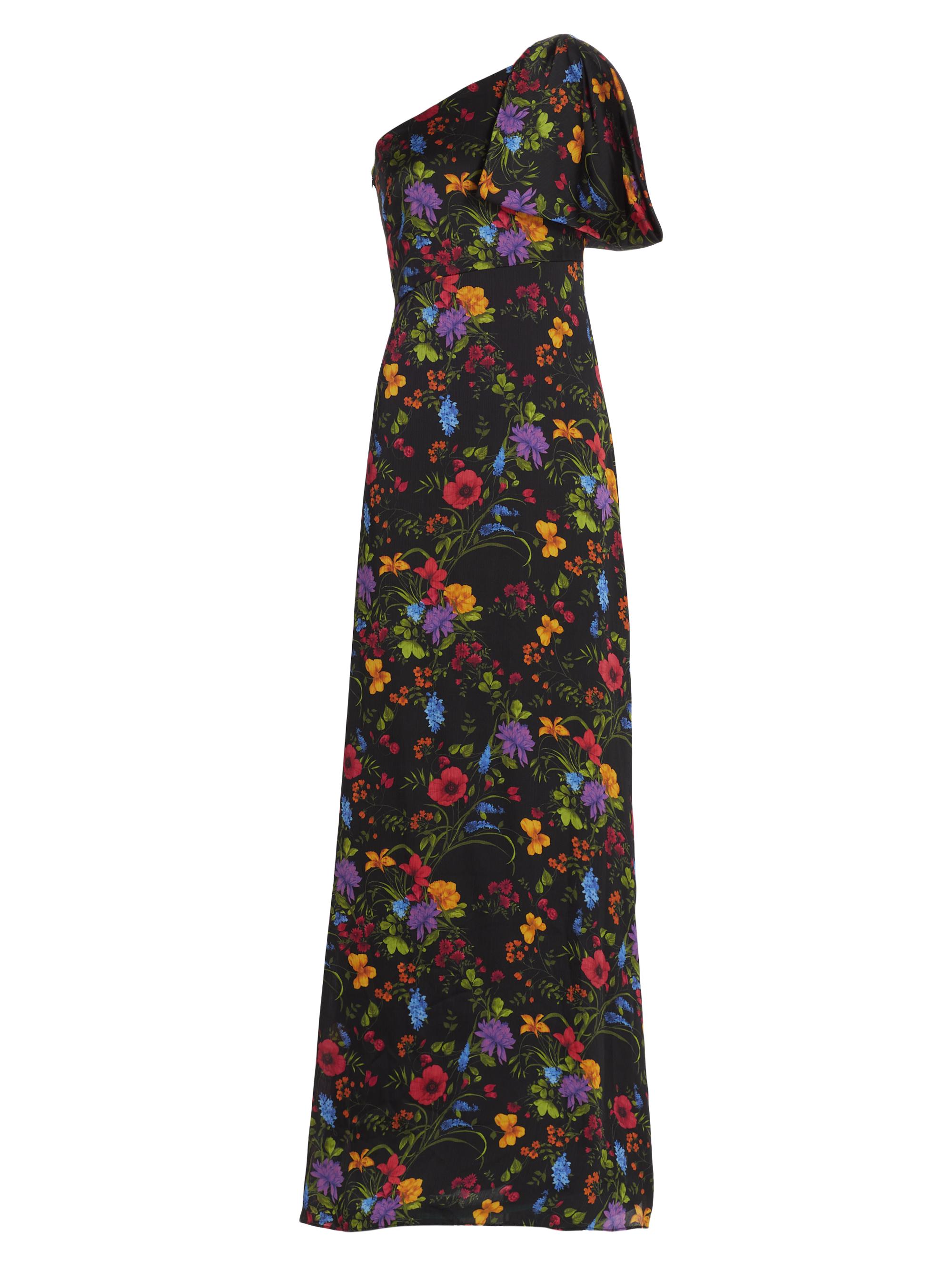 Sachin & Babi Women's Chelsea Floral Crinkle Georgette One-Shoulder A-Line Gown - Noir Wildflower