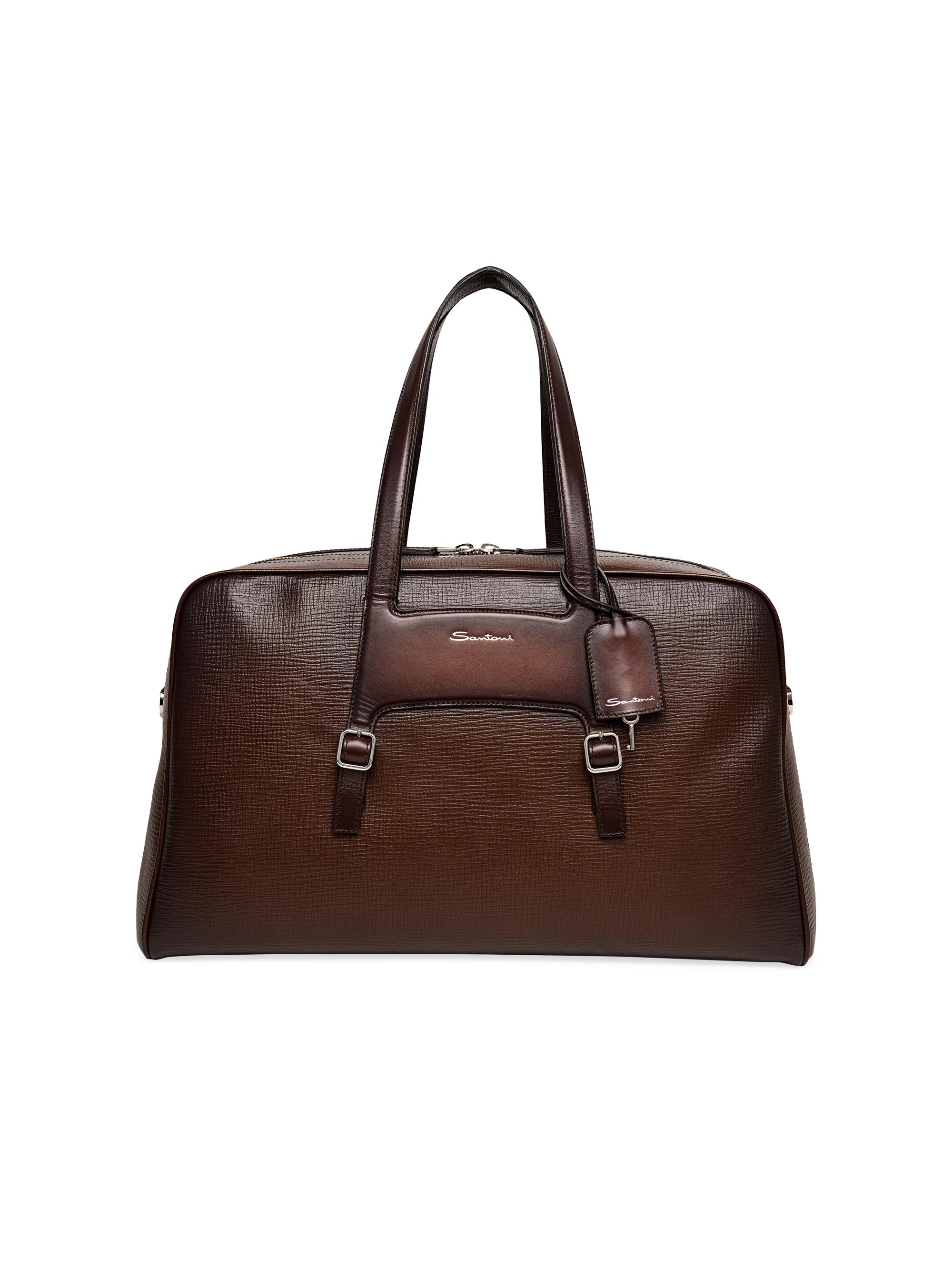 Santoni Men's Leather Duffel Bag - Dark Brown