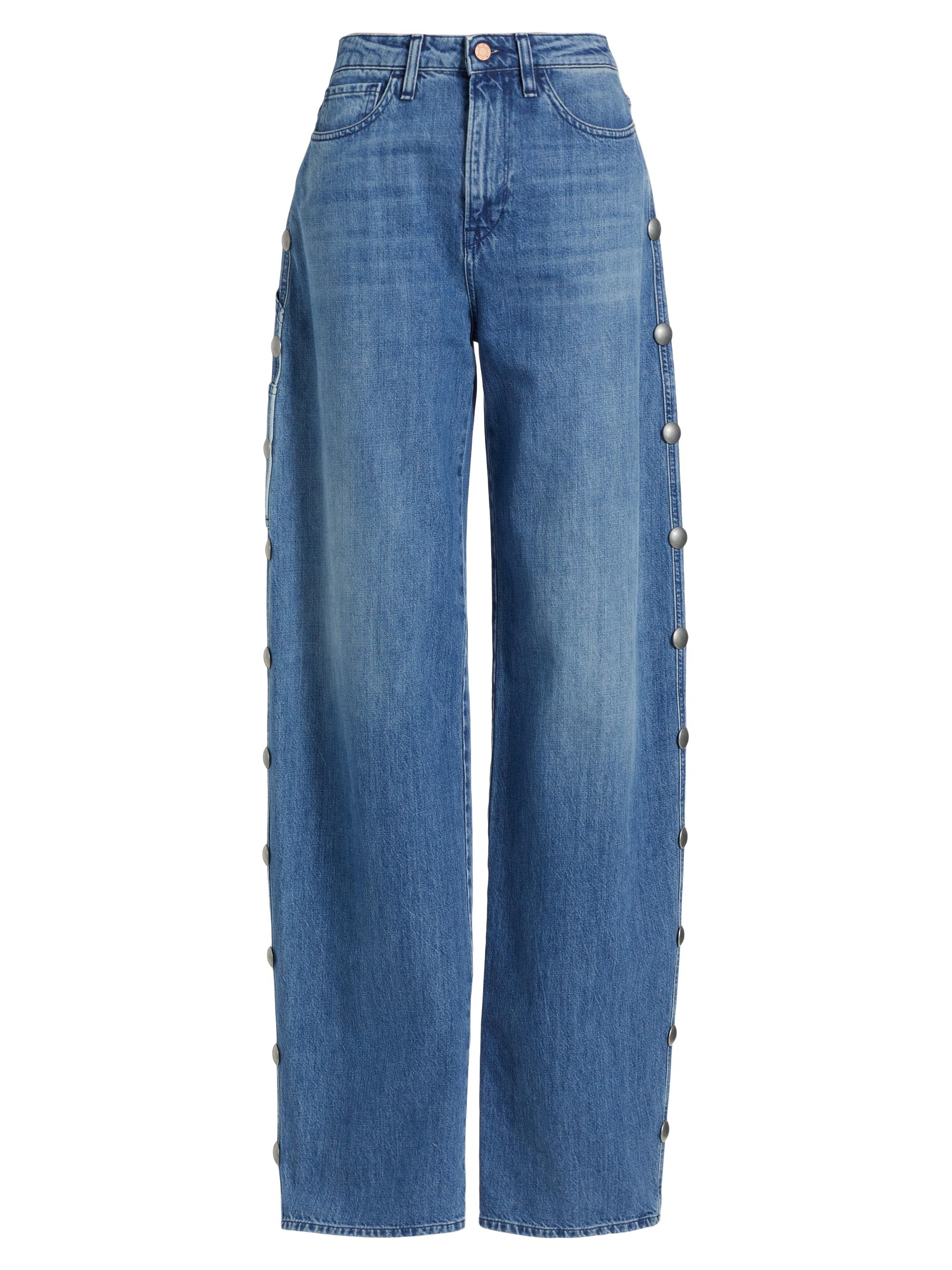 3x1 Women's Nicole Studded Wide-Leg Jeans - Deep Blue W Studs