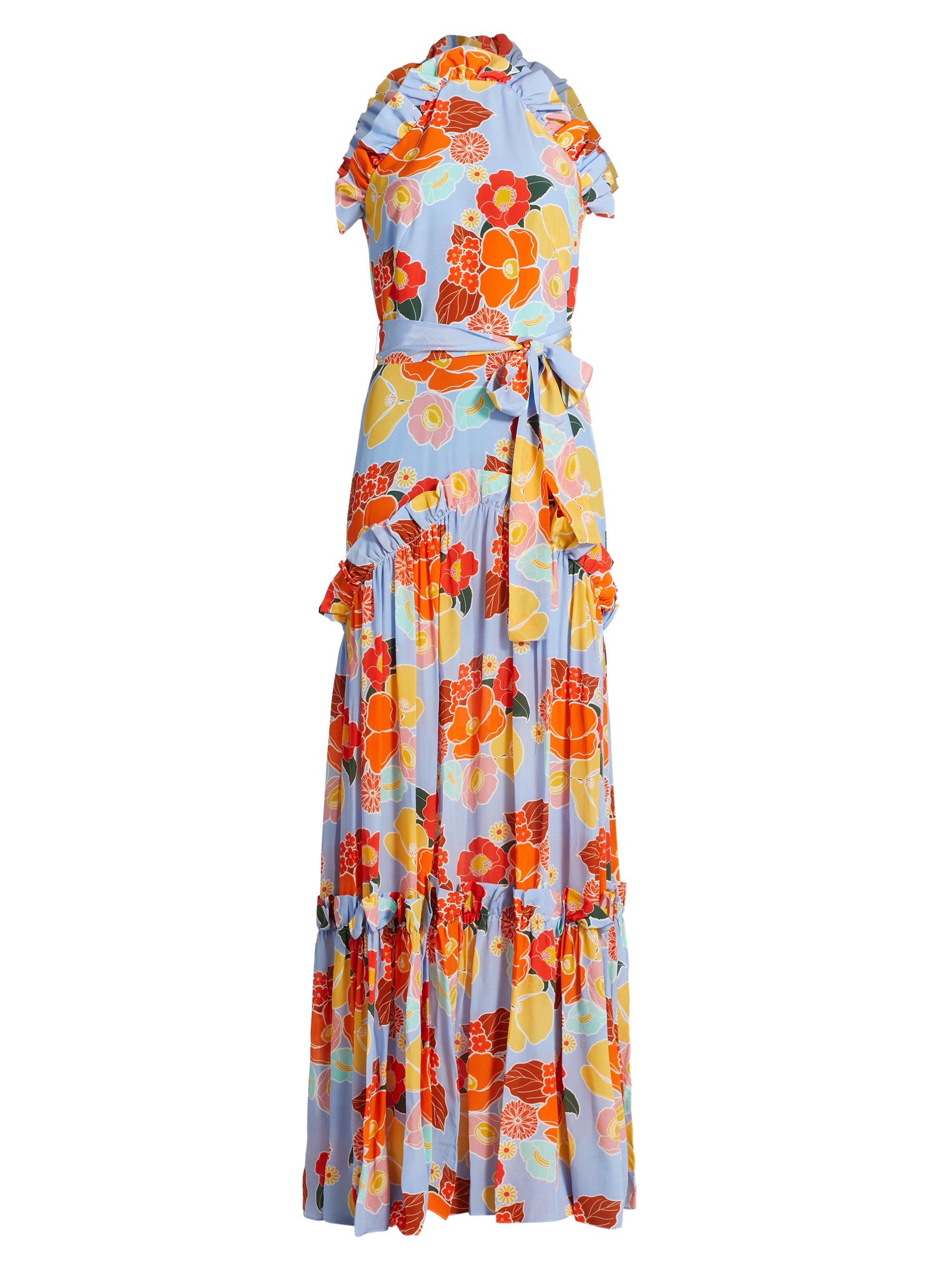 Borgo de Nor Women's Tatiana Floral Ruffle-Trimmed Maxi Dress - Astro Flower Blue