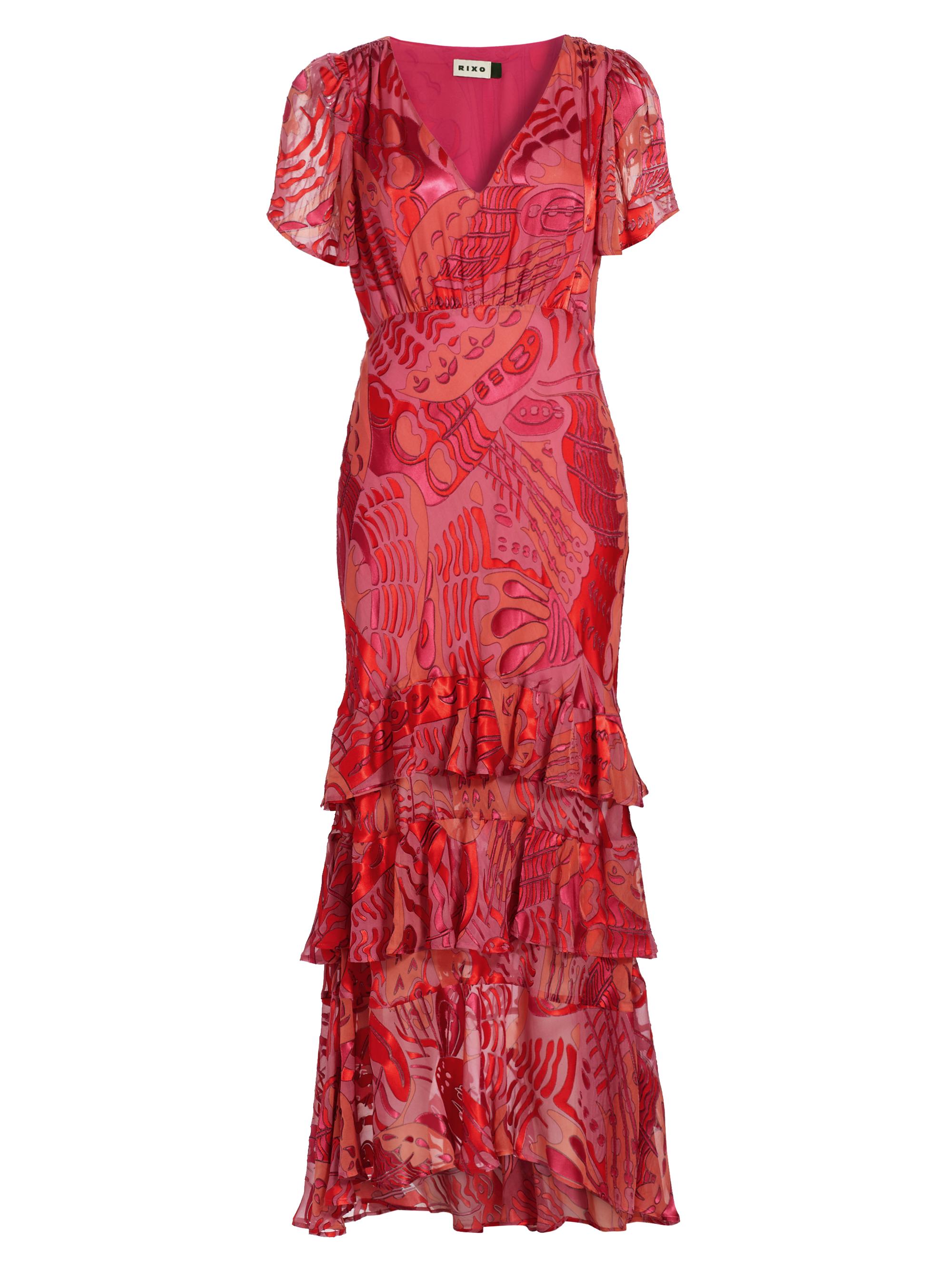 Rixo Women's Gilly Silk-Blend Velvet Ruffled Maxi Dress - Butterfly Devore Pink