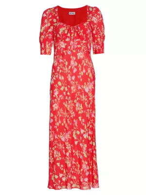 Shop Rixo Alida Floral Short-Sleeve Midi-Dress | Saks Fifth Avenue