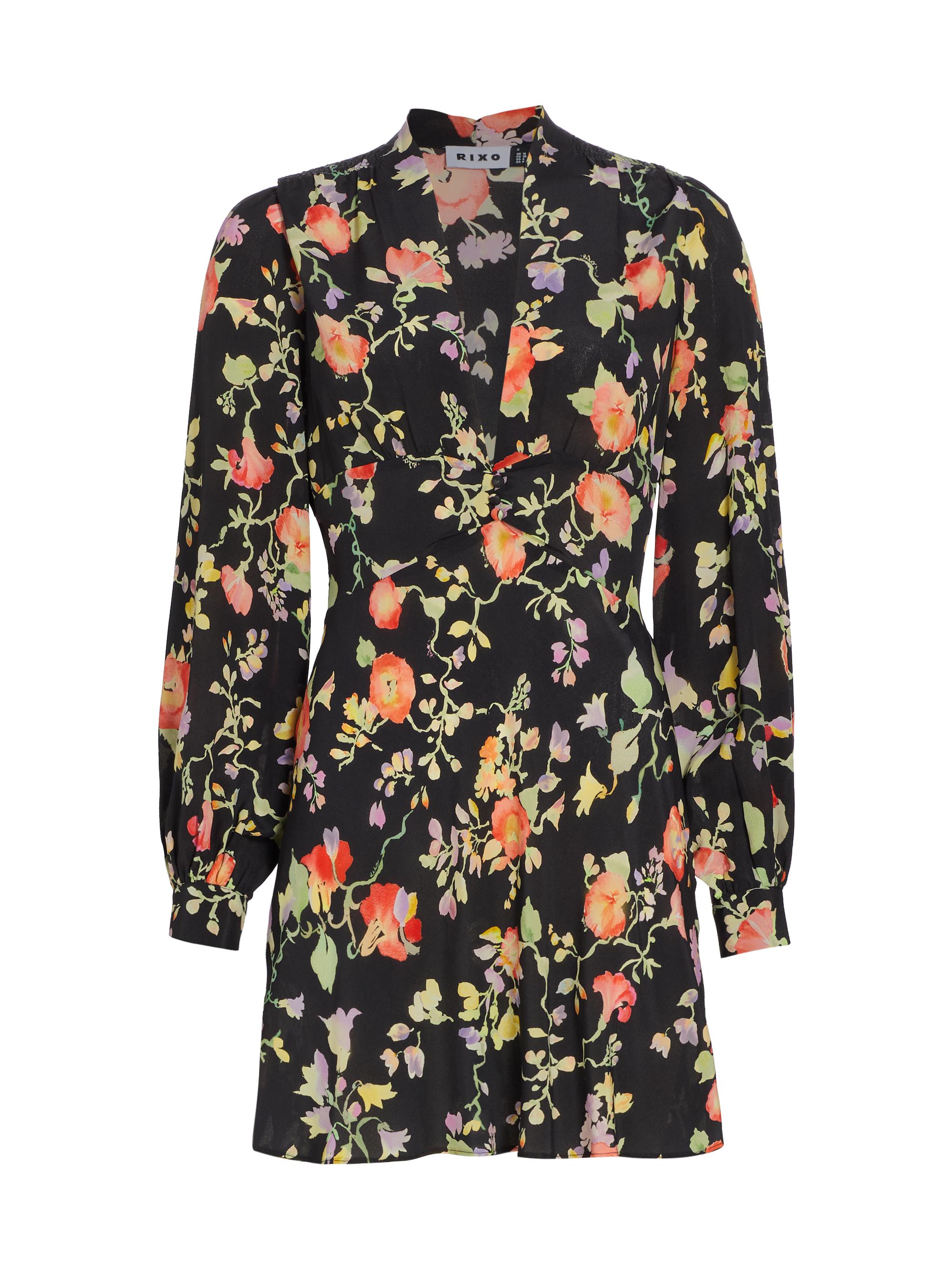 Rixo Women's In The Spirit Of Palm Beach Hebe Silk Minidress - Water Blossom Noir