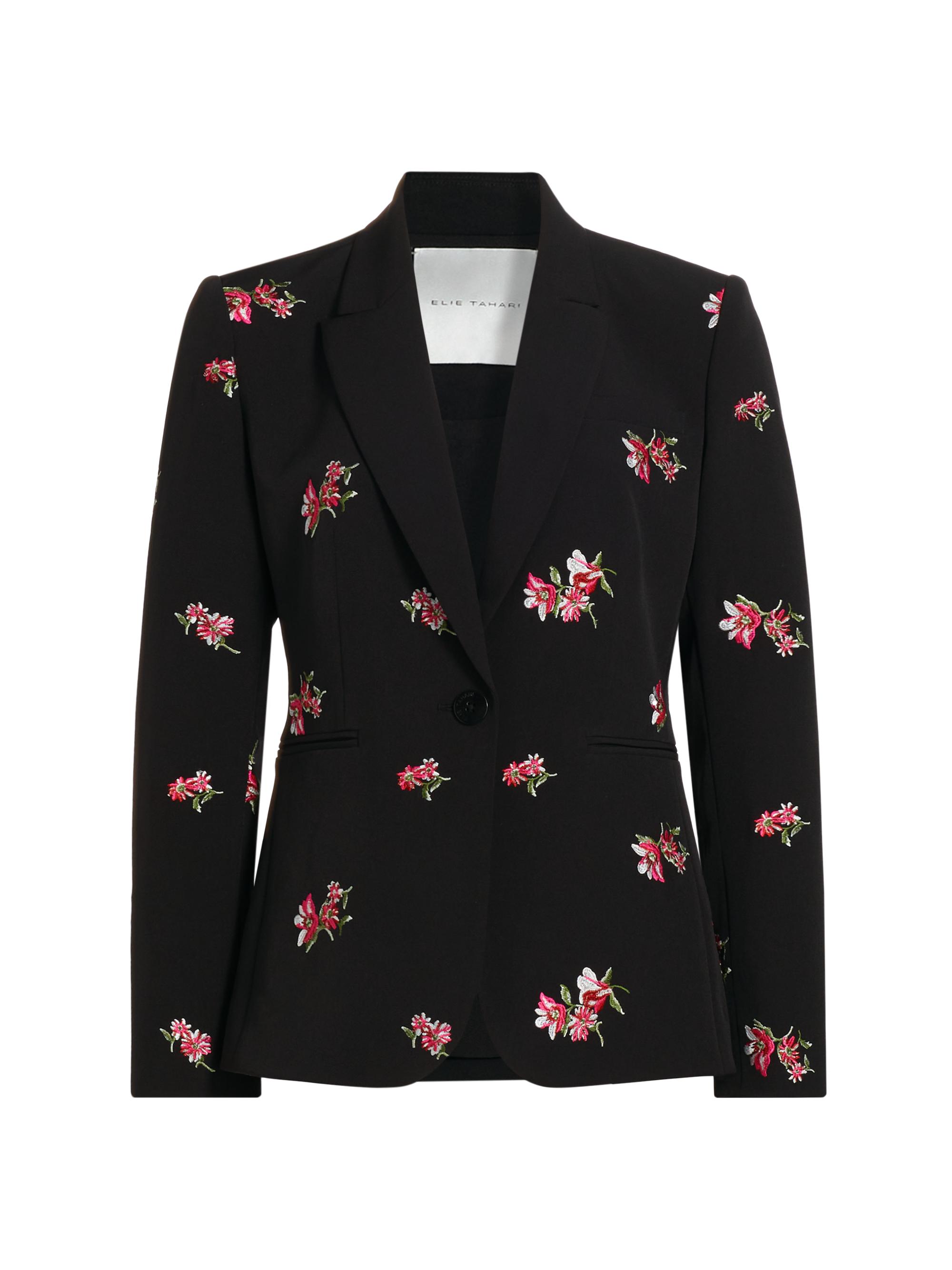 Elie Tahari Women's The Emerson Floral-Embroidered One-Button Blazer - Noir Pink Floral