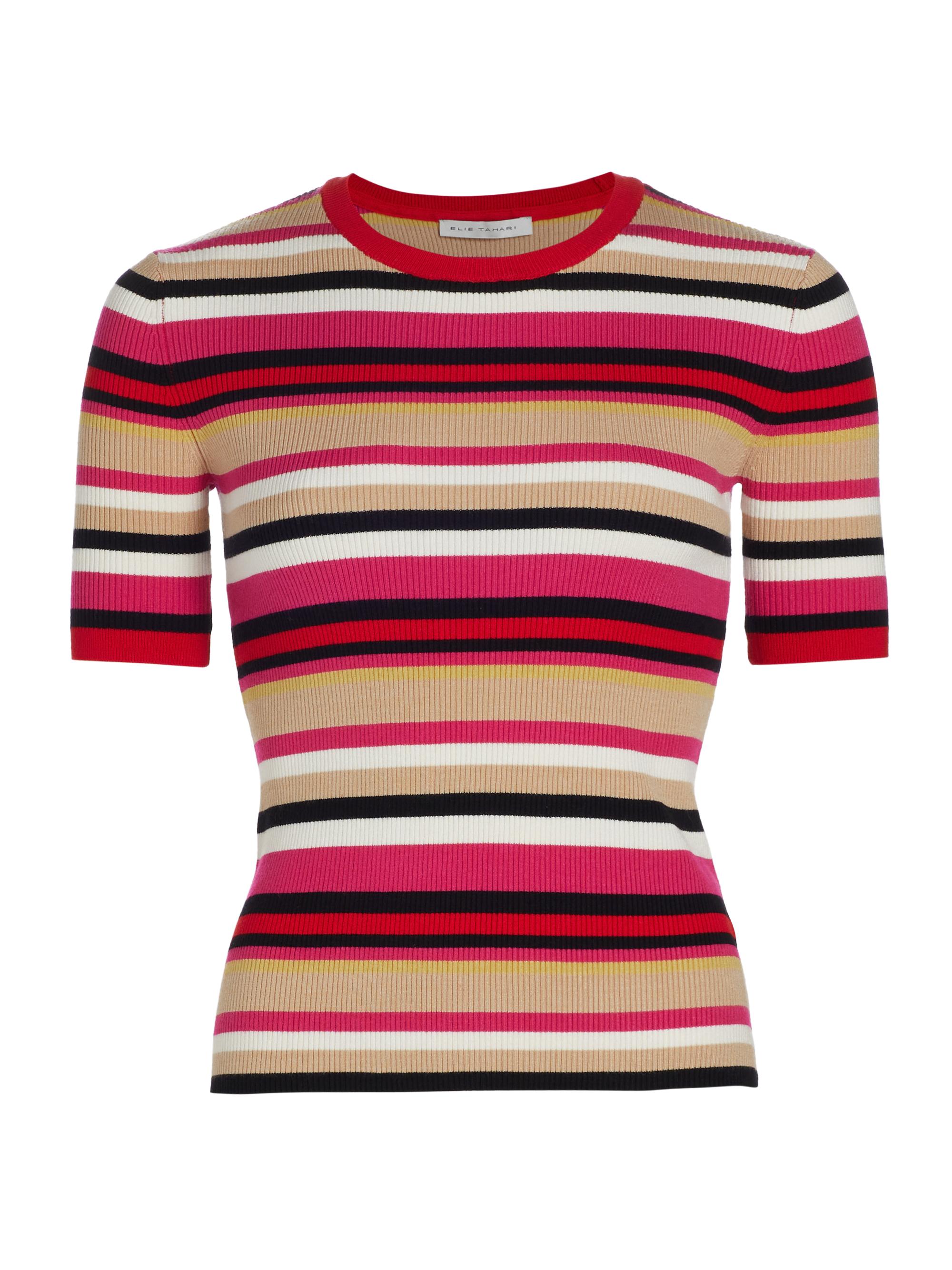 Elie Tahari Women's The Rida Striped Short-Sleeve Sweater - Multi Stripe