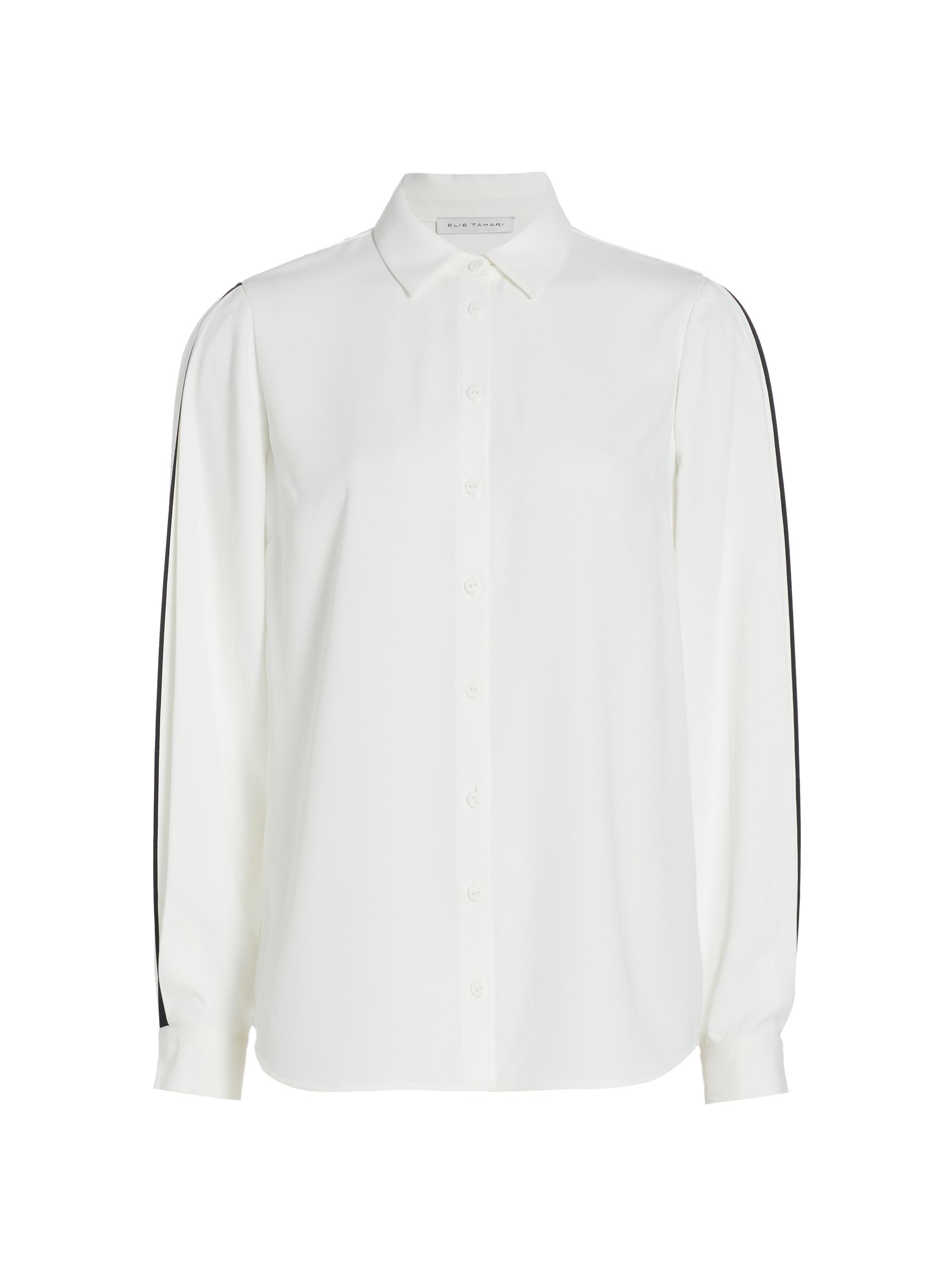 Elie Tahari Women's The Landon Pleated-Sleeve Blouse - Sky White Noir