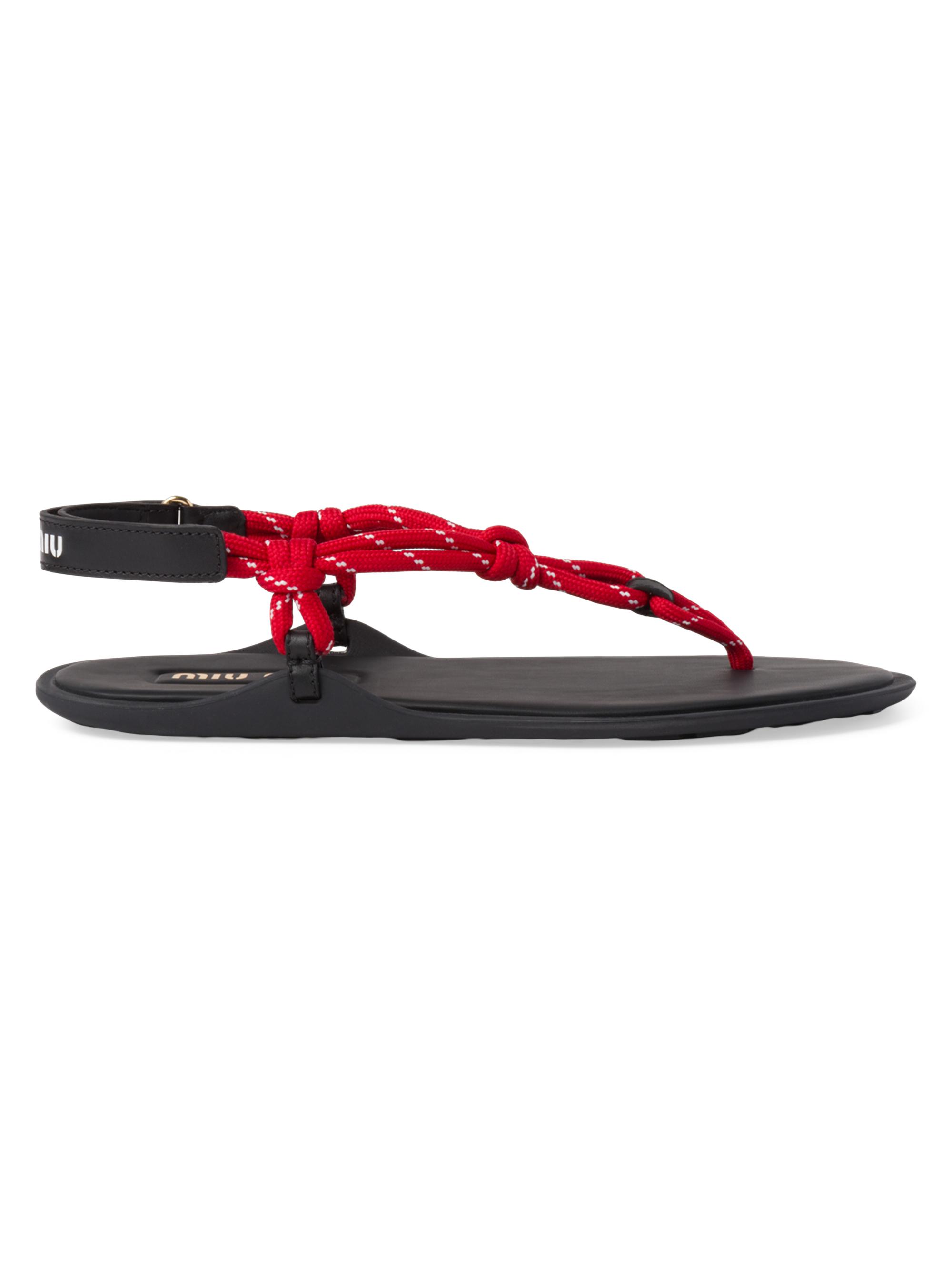 Miu Miu Women's T-Strap Rope Sandals - Rosso