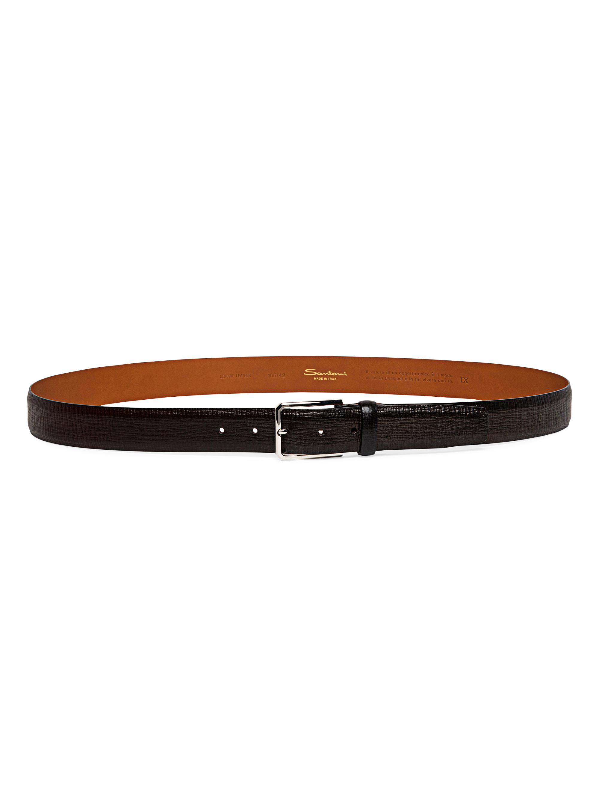 Santoni Men's Adjustable Leather Belt - Black