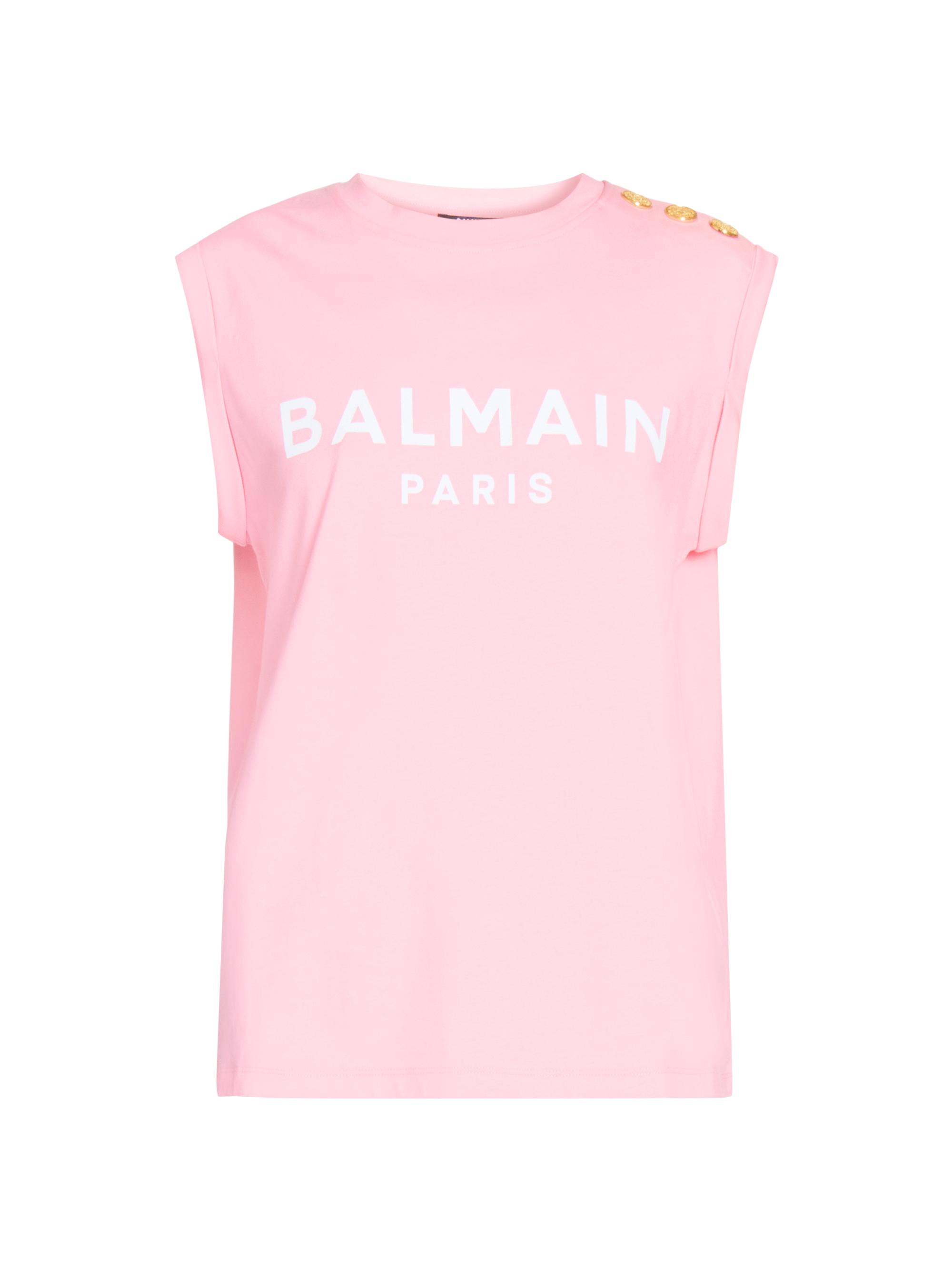 Balmain Women's Logo Button-Shoulder Muscle T-Shirt - Rose Blanc