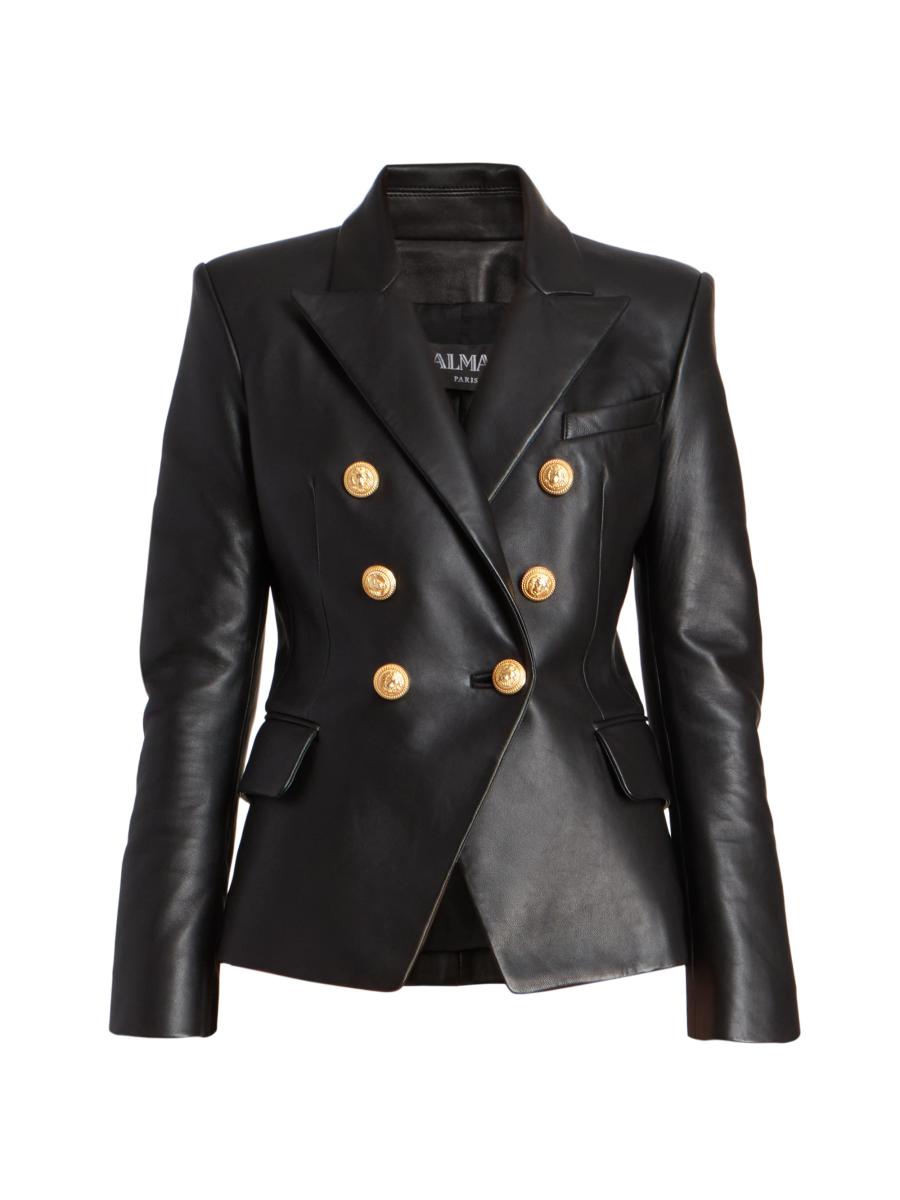 Balmain Leather Double-Breasted Blazer | Saks Fifth Avenue
