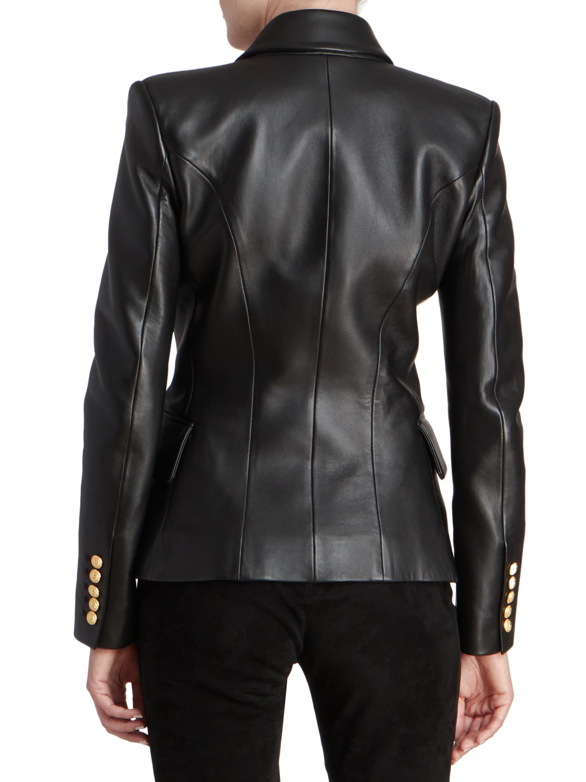 Shop Balmain Leather Double-Breasted Blazer | Saks Fifth Avenue 
