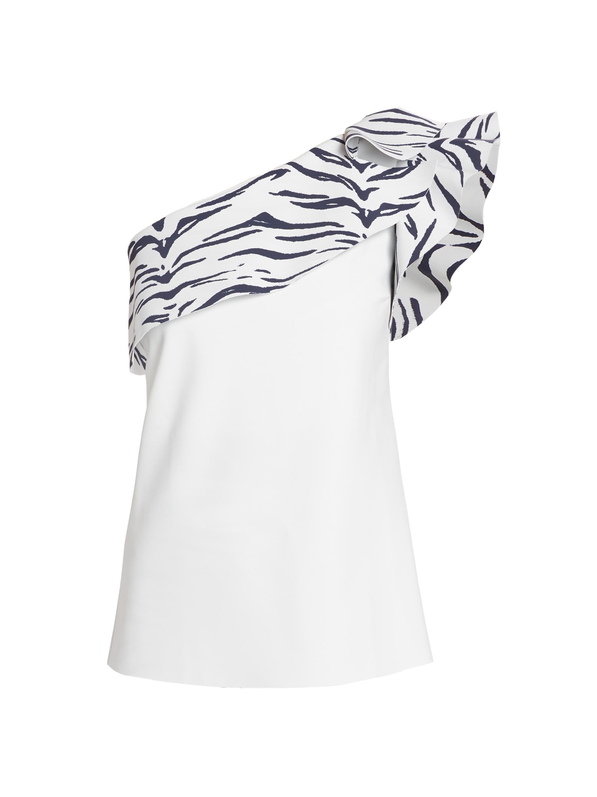 Chiara Boni La Petite Robe Women's Kikina Zebra Print One-Shoulder Top - White Navy Tiger