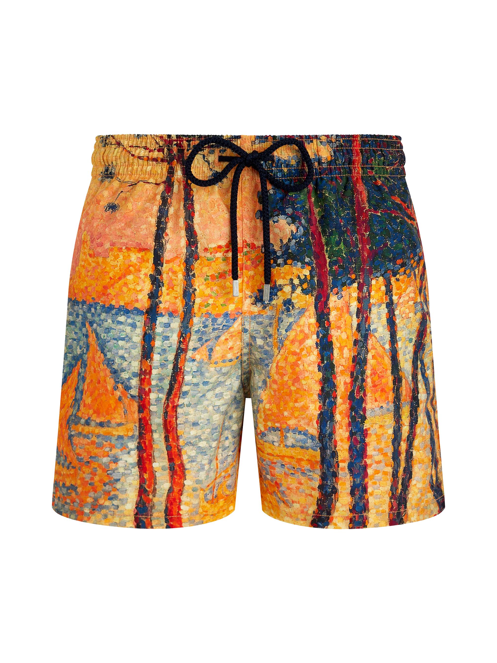 Vilebrequin Men's  x Paul Signac Voile & Pins Printed Swim Trunks - Yellow
