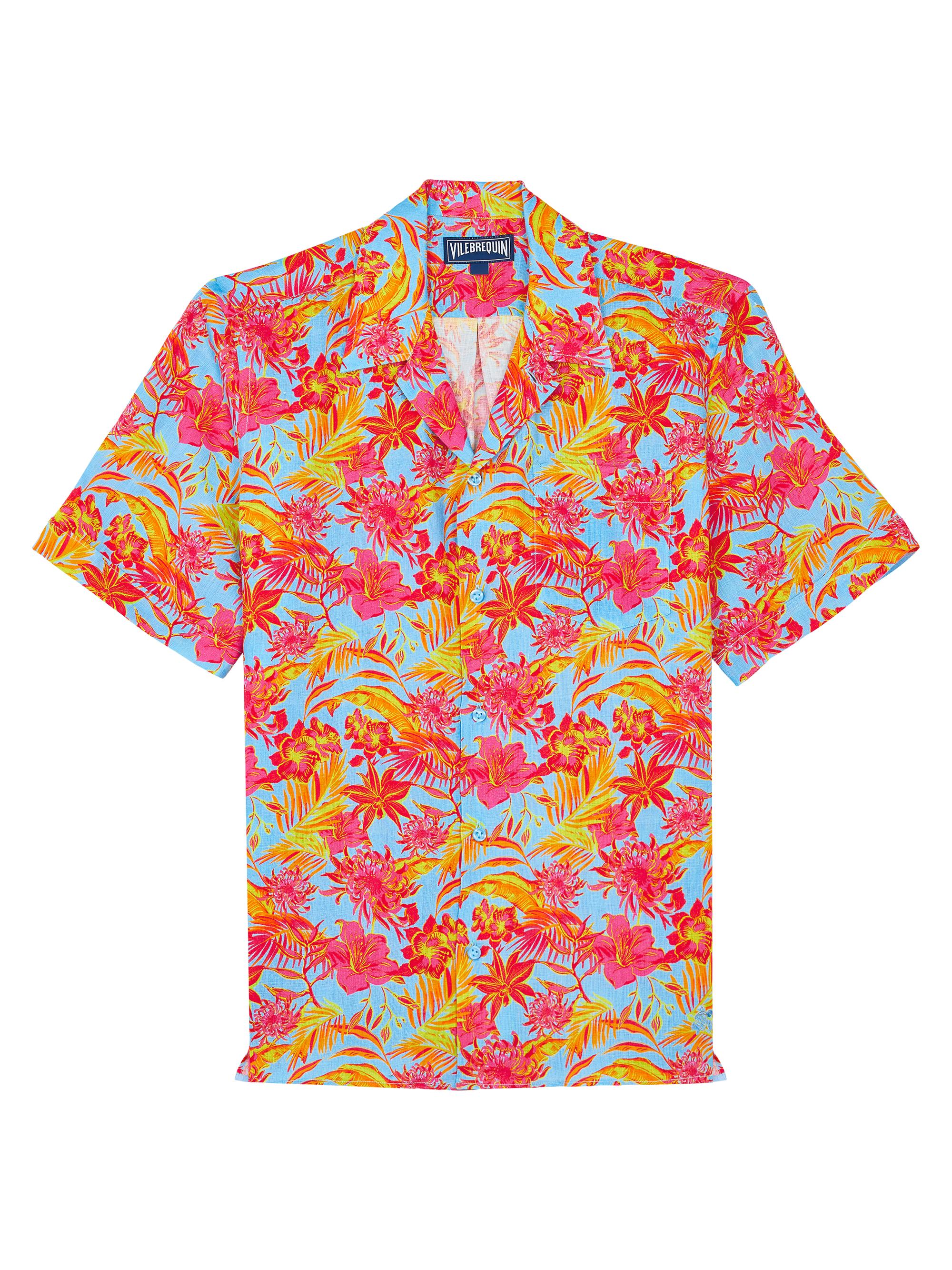 Tahiti Flower Linen Camp Shirt