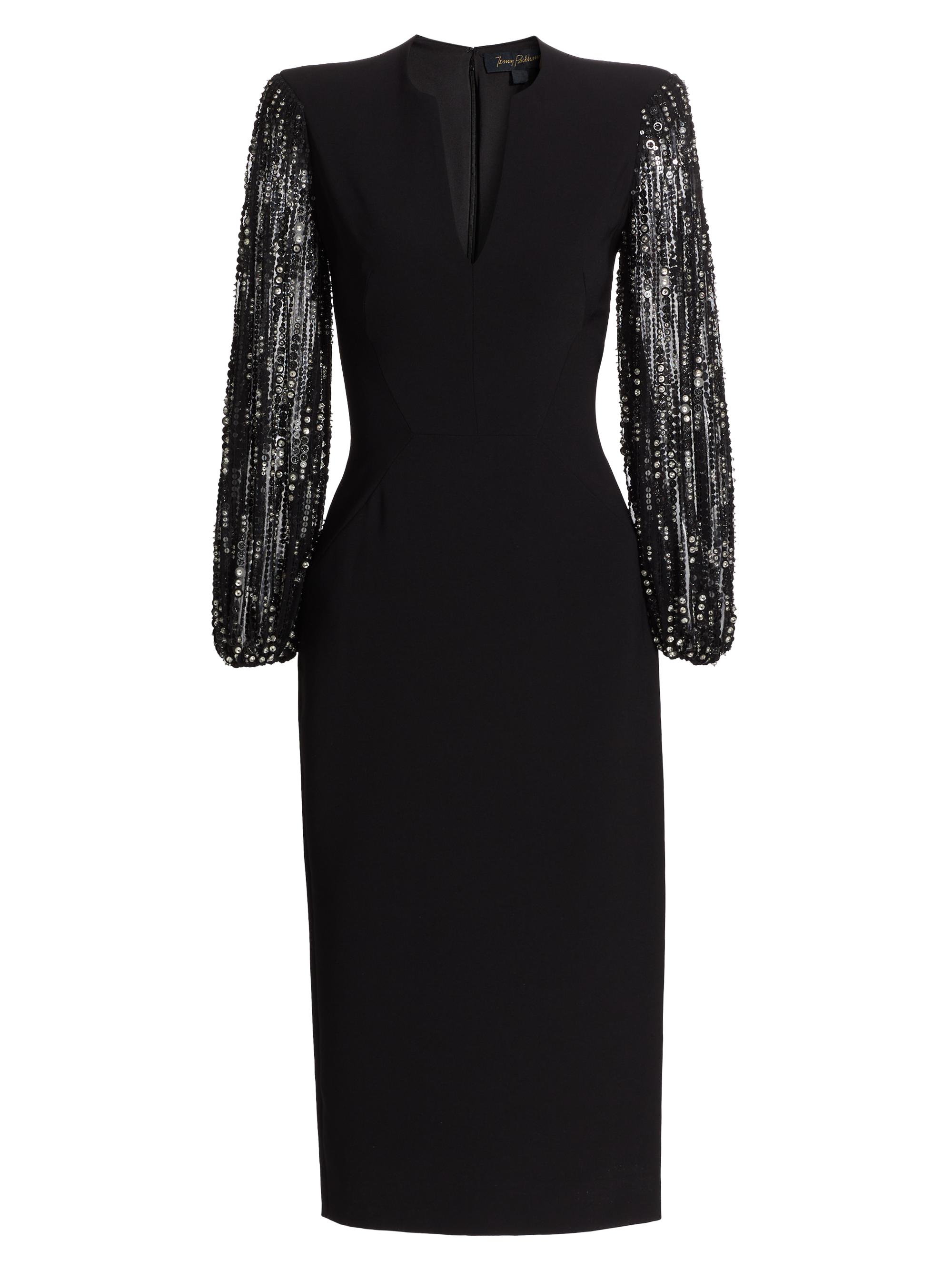 Jenny Packham Women's The Swan Embellished-Sleeve Cocktail Dress - Jet