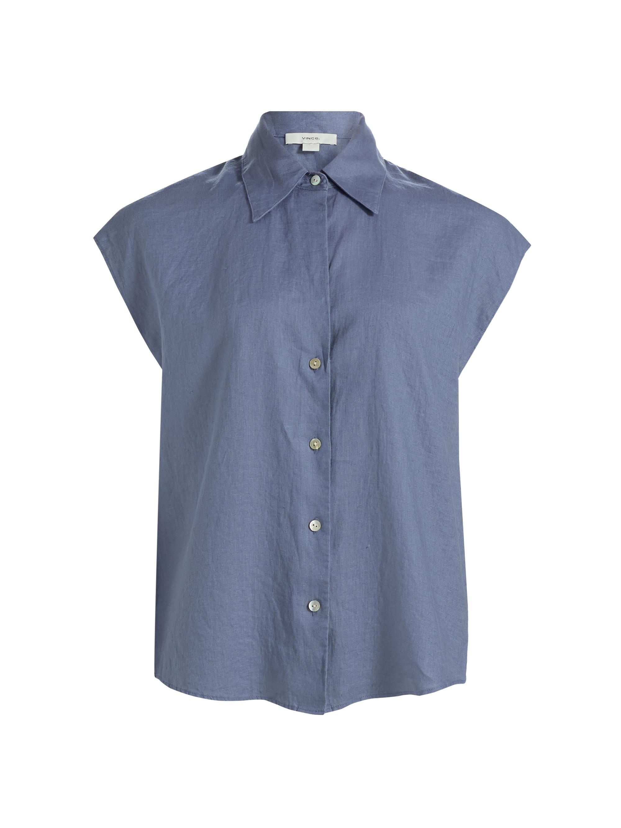 Vince Women's Linen Cap-Sleeve Blouse - Azul