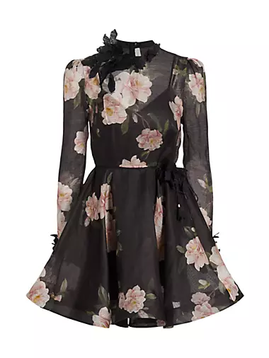Floral Linen-Silk Fit & Flare Minidress