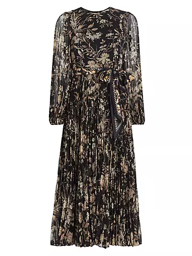 Sunray Pleated Long-Sleeve Maxi Dress
