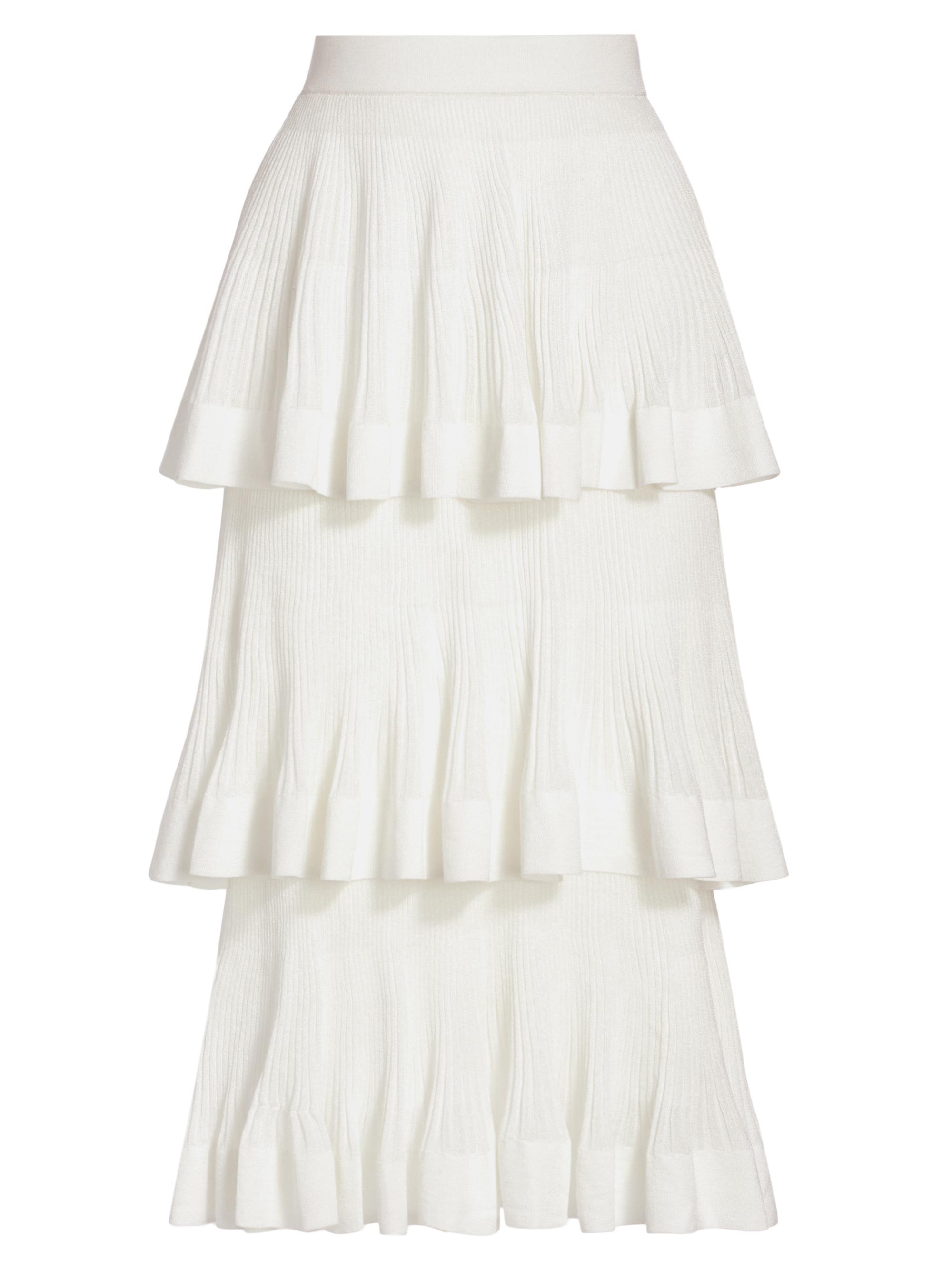 Zimmermann Women's Cotton-Blend Rib-Knit Tiered Midi-Skirt - Cream