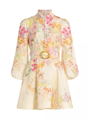 Shop Zimmermann Floral Linen Belted Minidress | Saks Fifth Avenue