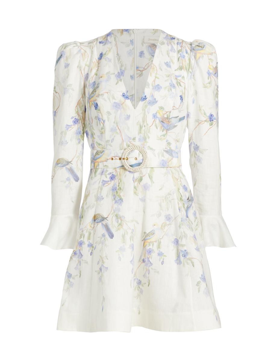 Zimmermann Natura Linen Floral Belted Minidress | Saks Fifth
