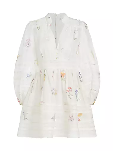 Floral Linen & Silk V-Neck Minidress