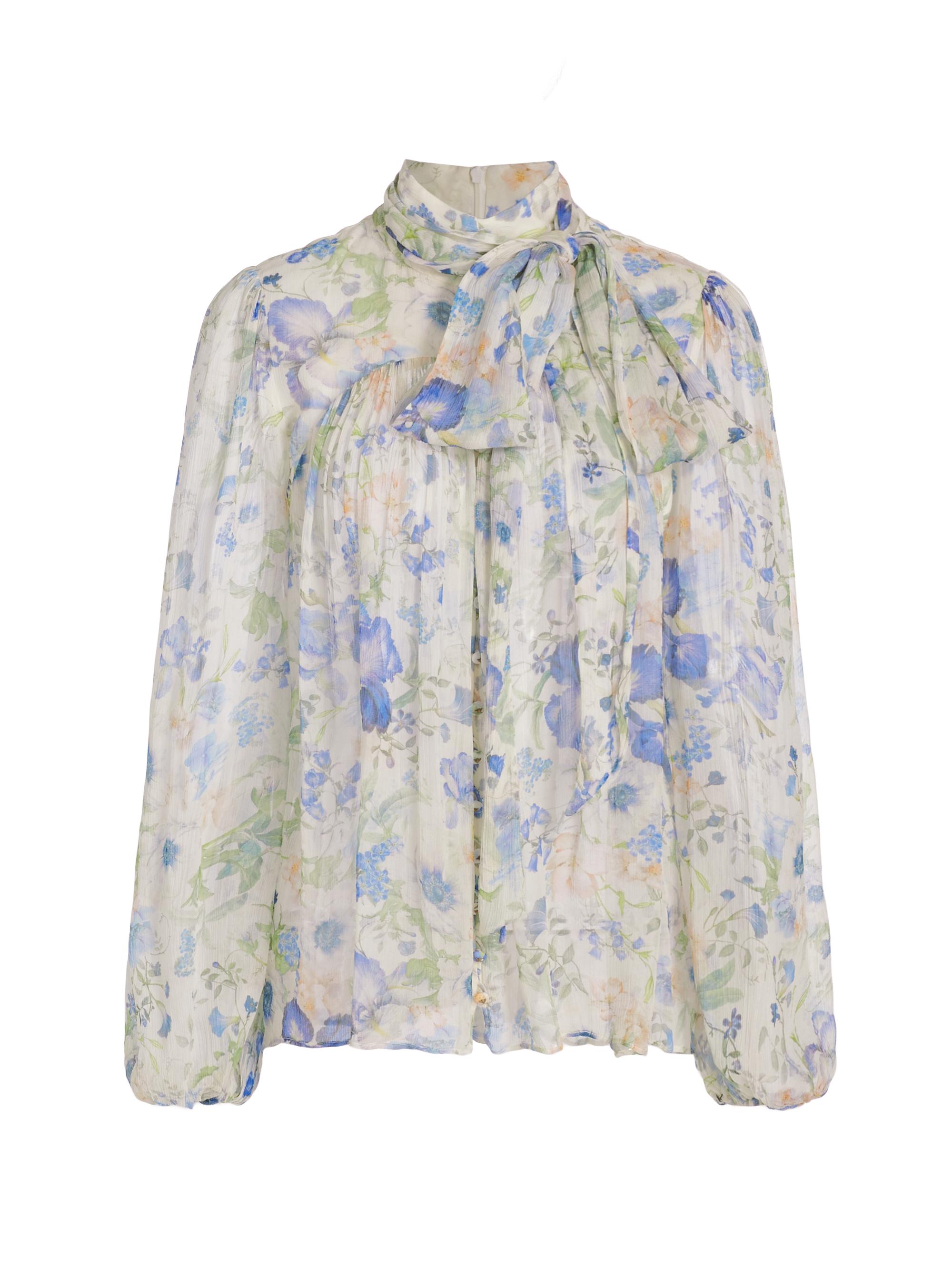 Zimmermann Women's Natura Floral Tie-Neck Top - Blue Garden Print