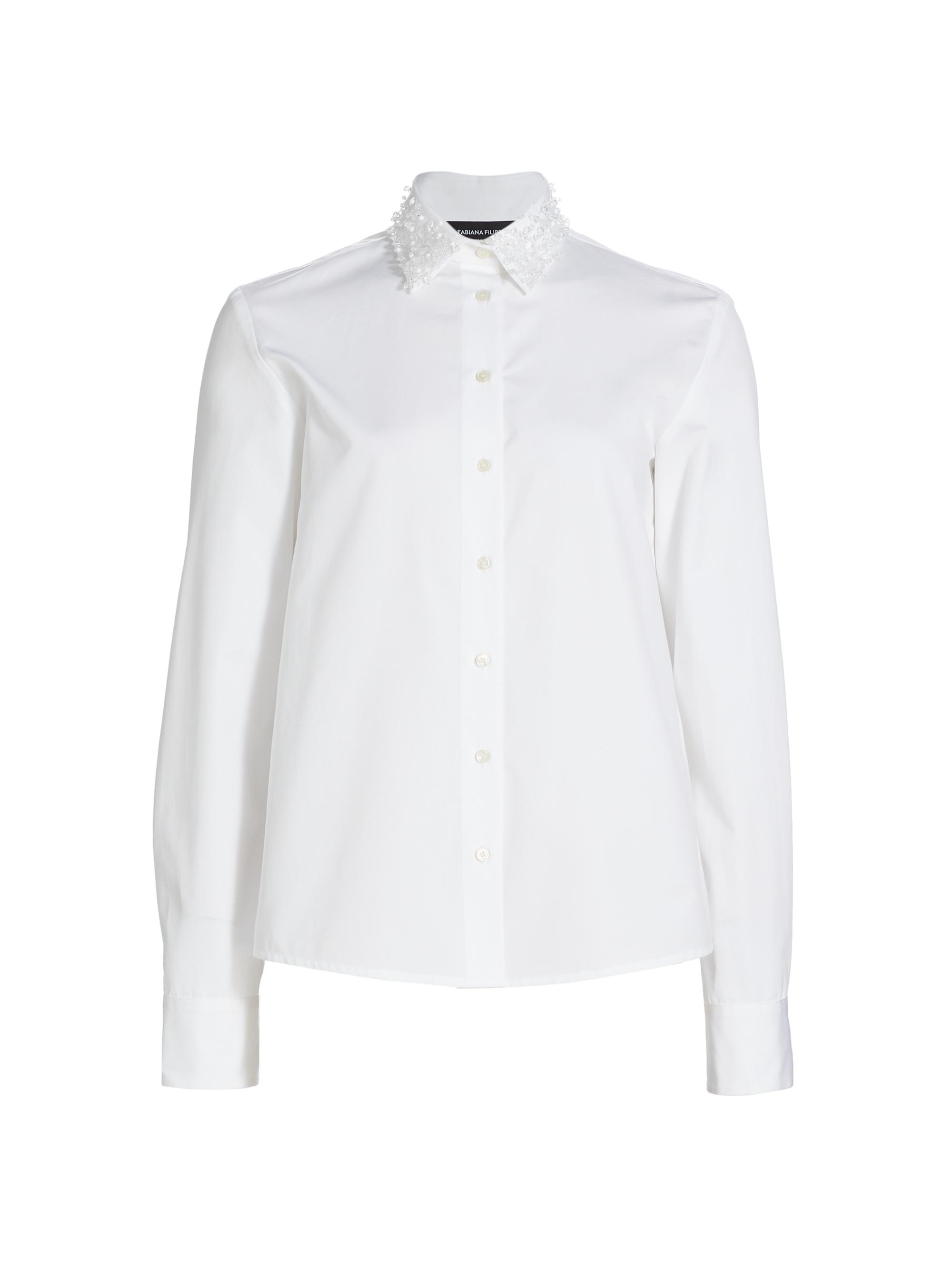 Fabiana Filippi Women's Faux Pearl Embellished Poplin Shirt - Bianco Ottico