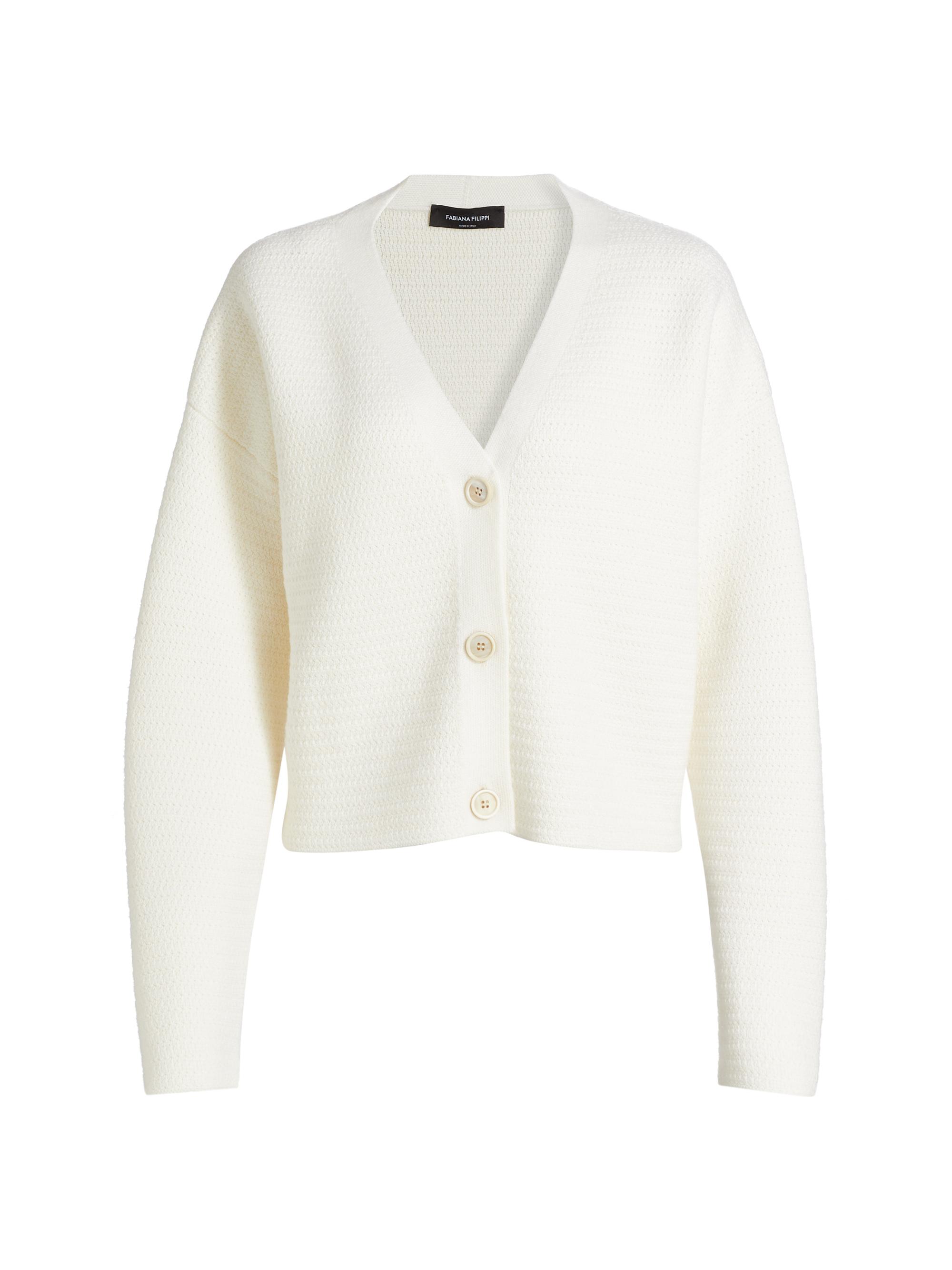 Fabiana Filippi Women's Mat Stitch Wool V-Neck Cardigan - Bianco