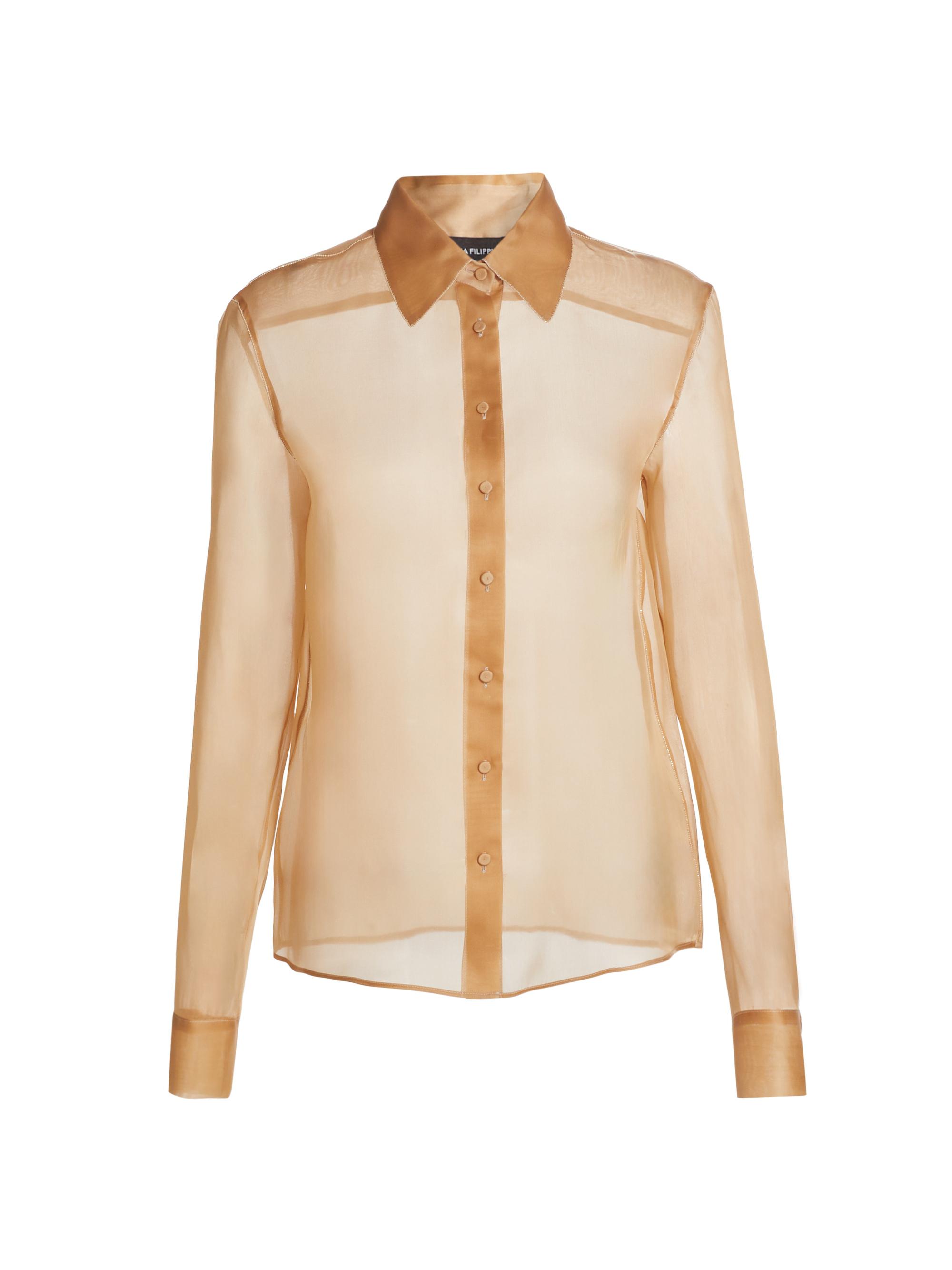 Fabiana Filippi Women's Diamanté-Embellished Semi-Sheer Silk Long-Sleeve Shirt - Cammello