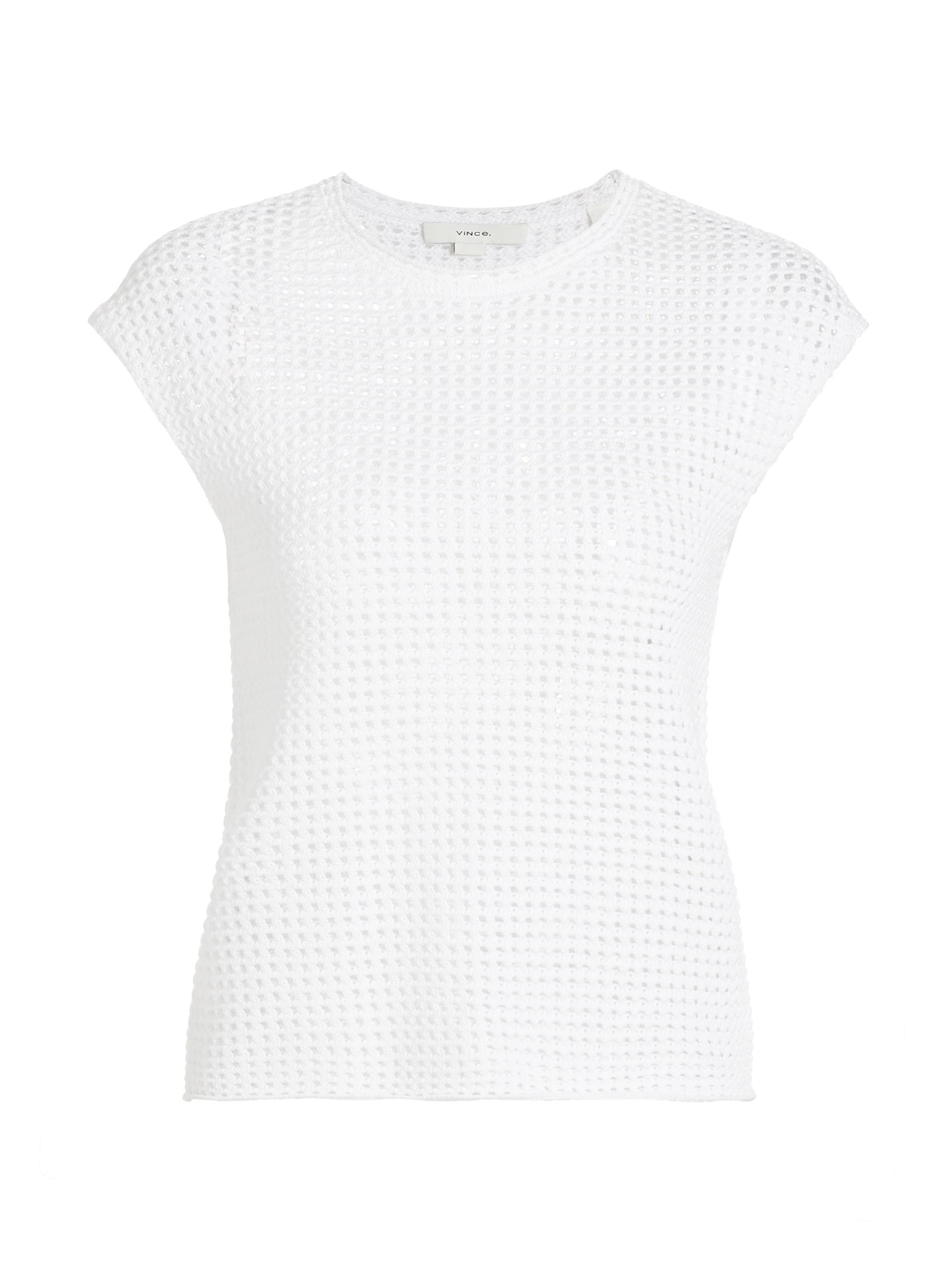 Vince Women's Mesh Stitch Crewneck Blouse - Optic White