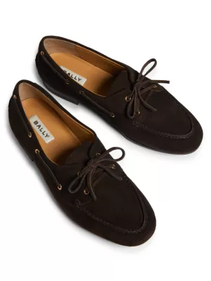 Bally grosgrain-ribbon suede boat shoes - Brown
