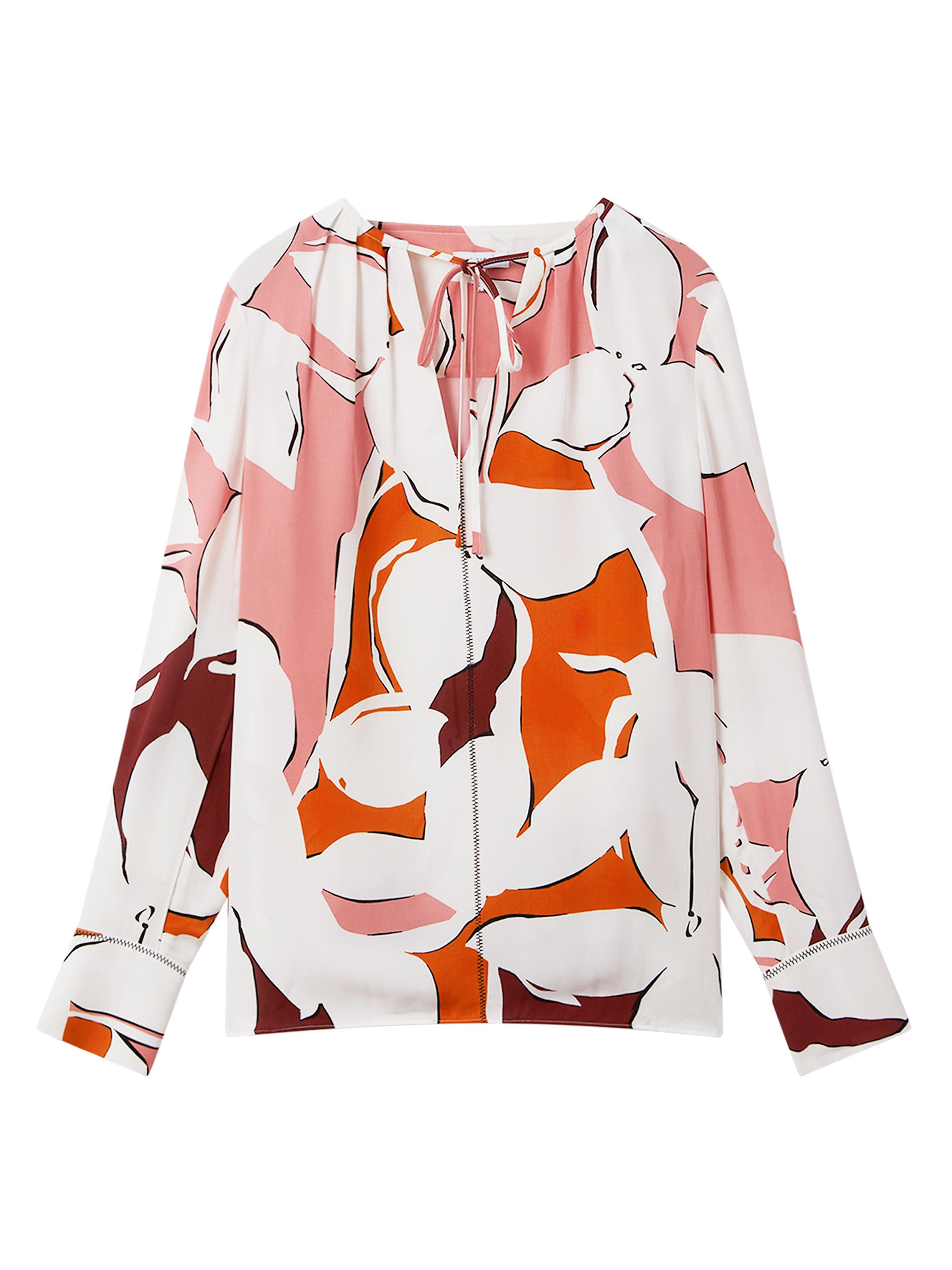 Reiss Women's Tess Floral Split-Neck Blouse - Cream Red