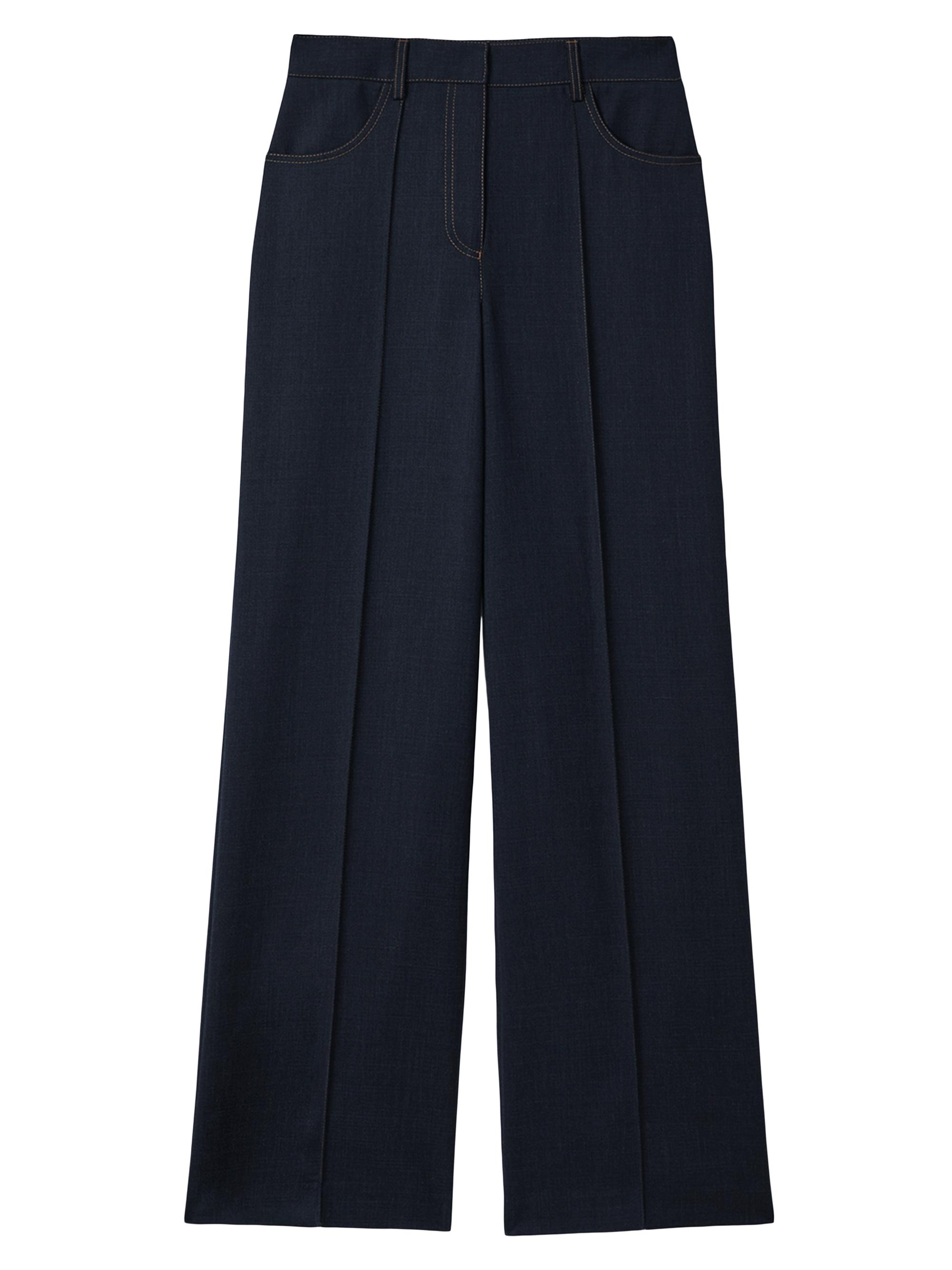 Reiss Women's Raven Wool-Blend Topstitched Trousers - Navy