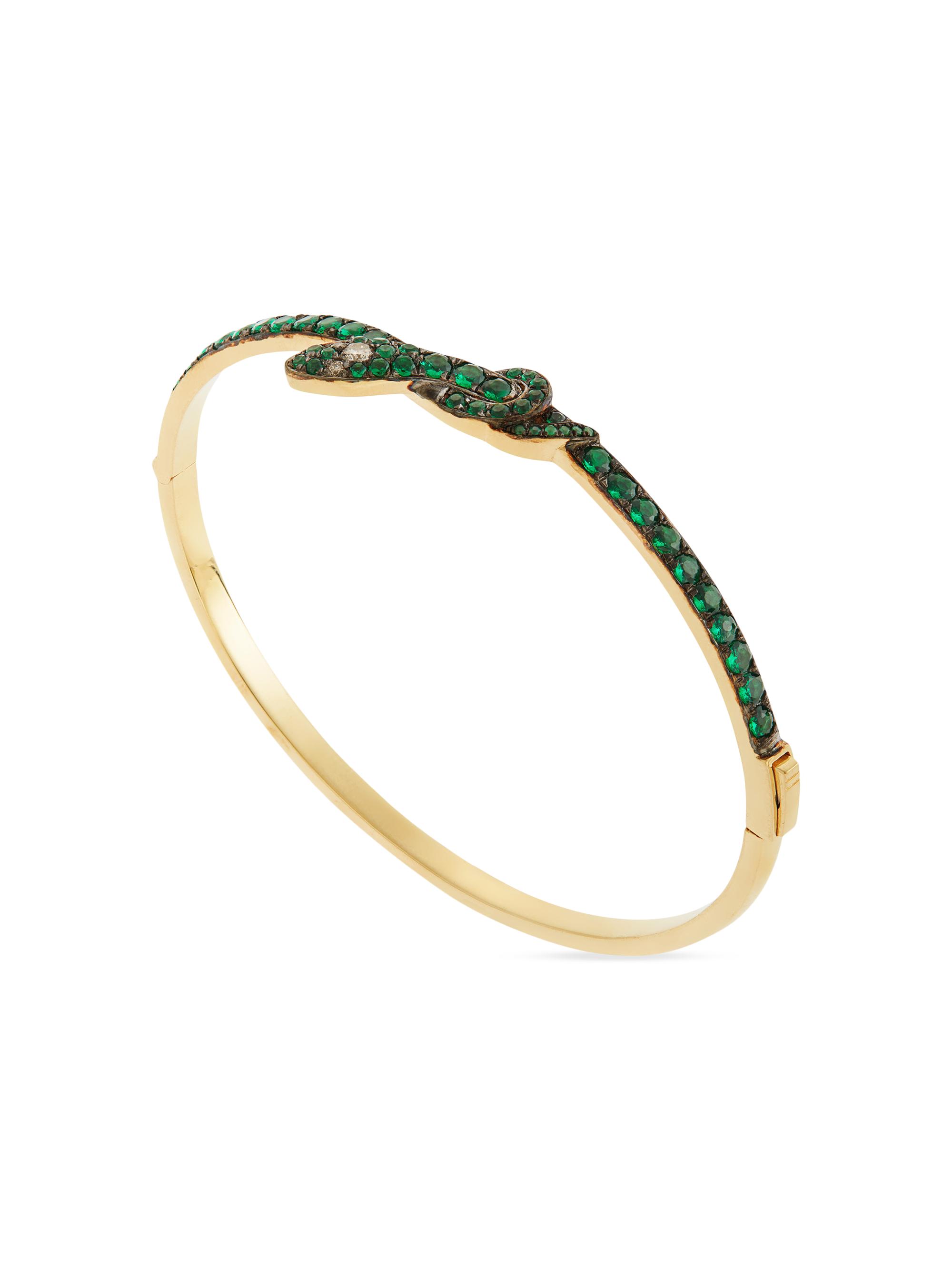 Ileana Makri Women's Snakes 18K Yellow Gold, Emerald & 0.10 TCW Diamond Bangle - Emerald