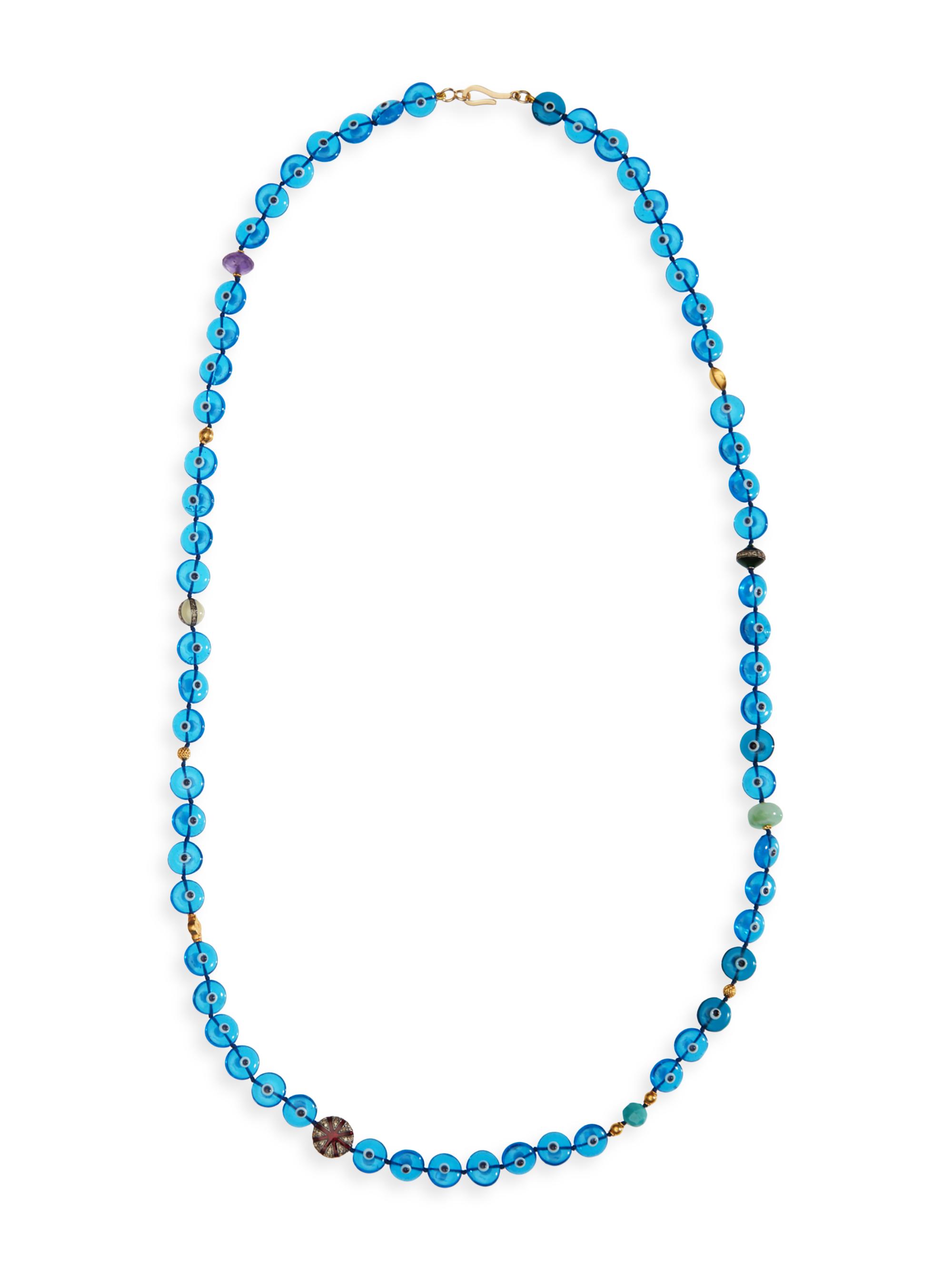 Ileana Makri Women's Globetrotter 18K Yellow Gold, Sterling Silver & Mixed-Media Evil Eye Beaded Necklace - Blue
