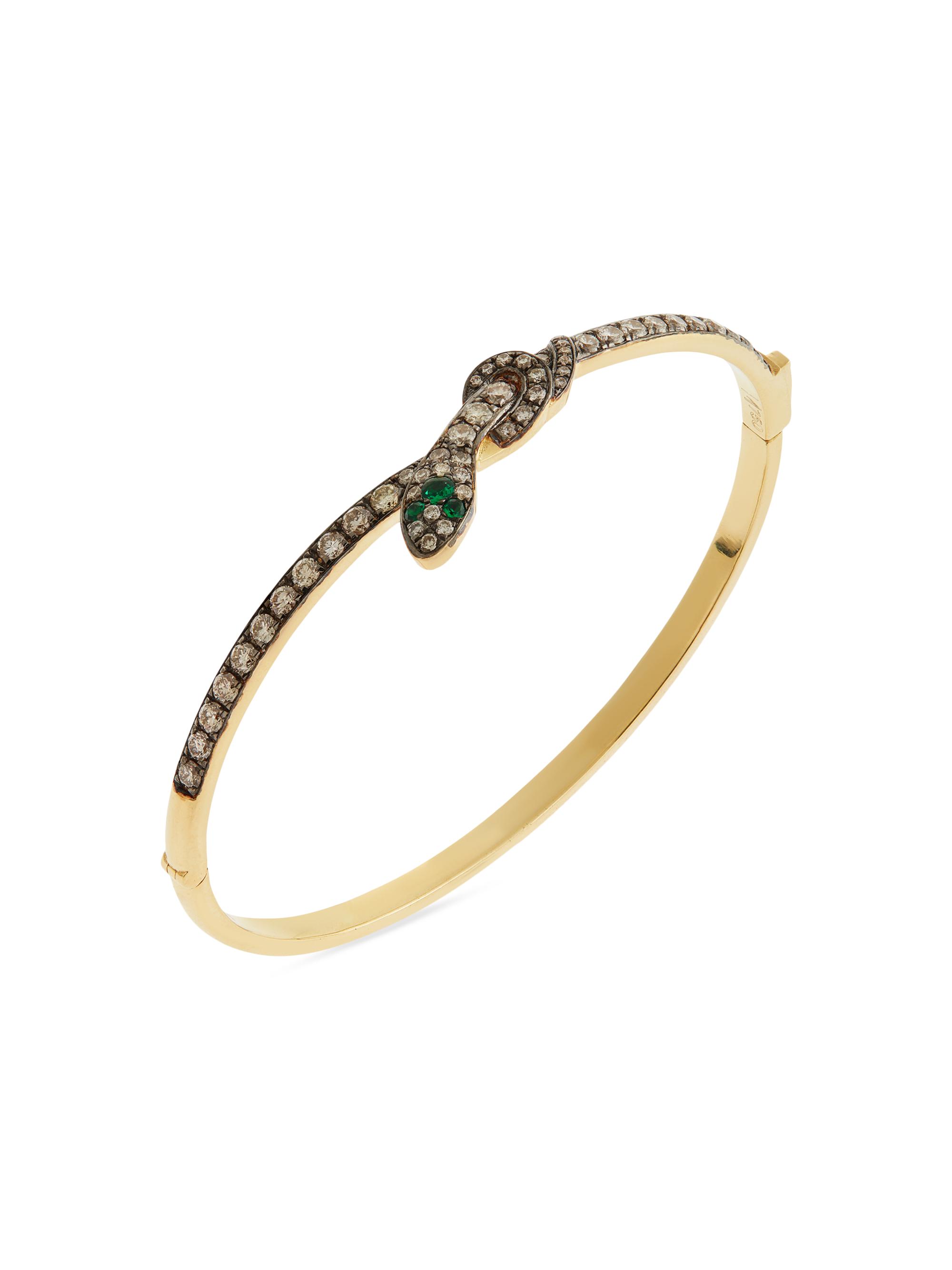 Ileana Makri Women's Snakes 18K Yellow Gold, 1.70 TCW Diamond & Emerald Bangle - Gold