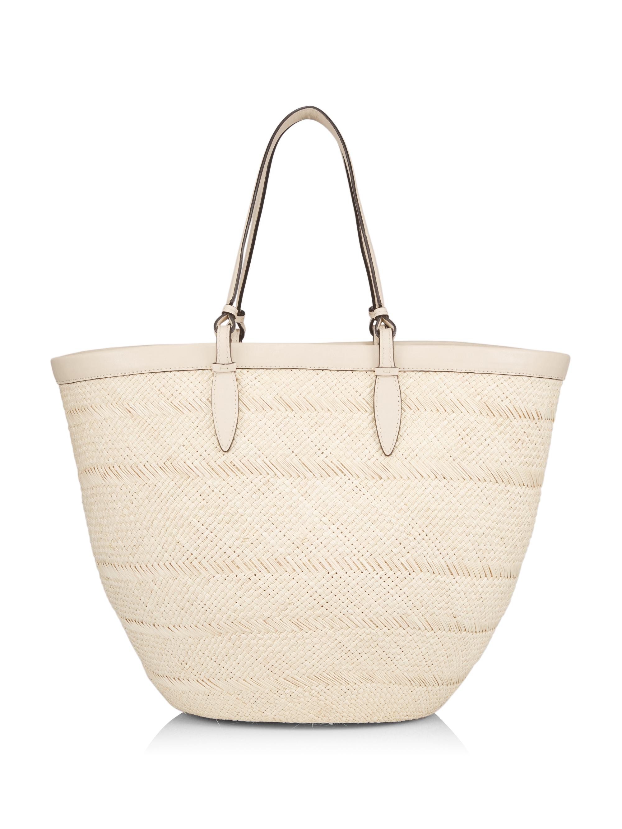 Hunting Season Women's  Iraca Palm & Leather Basket Bag - Natural Oyster