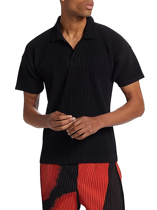 Shop Homme Plissé Issey Miyake Basics Pleated Polo Shirt Shop Homme Plissé Issey Miyake Basics Pleated Polo Shirt