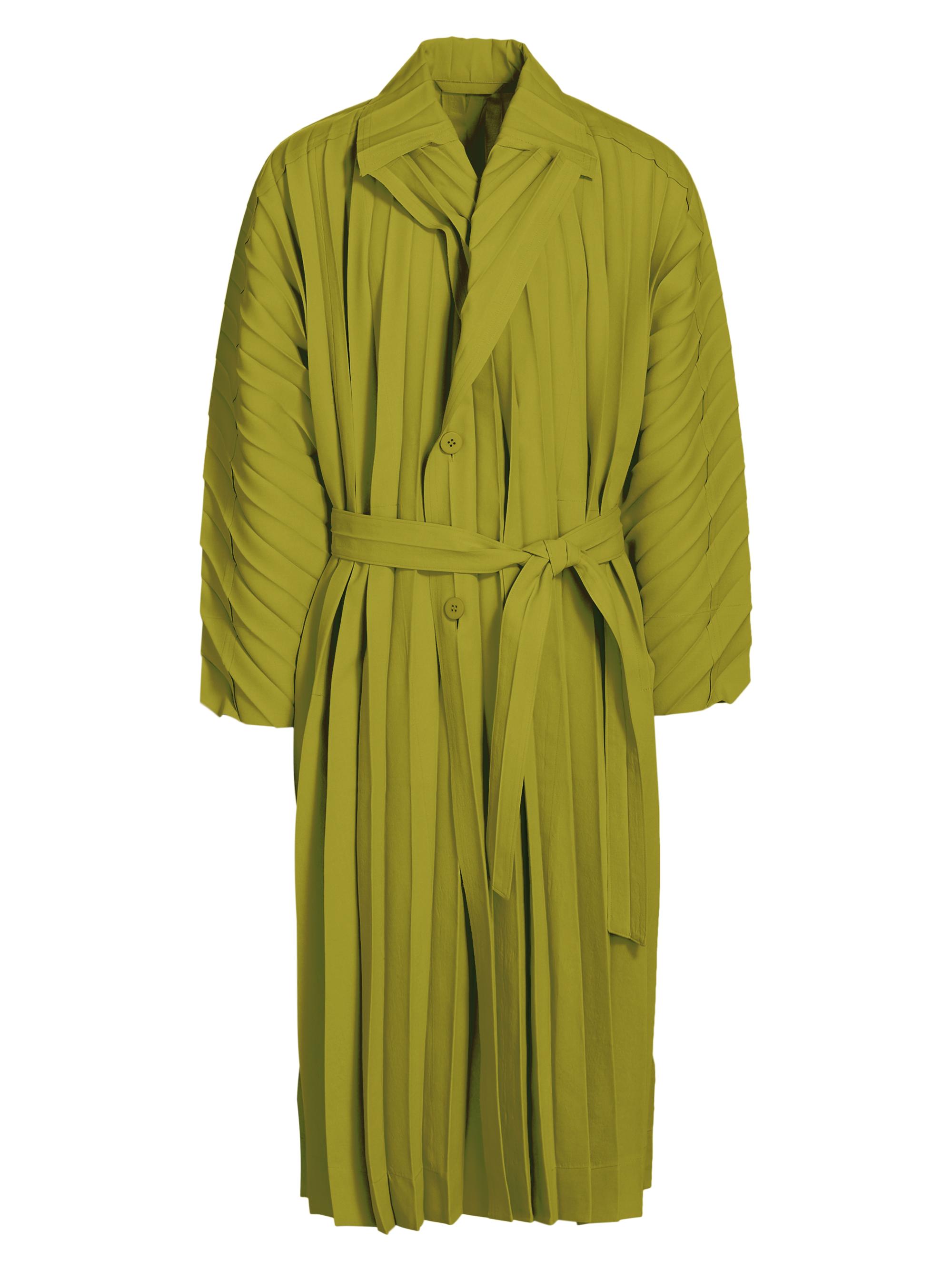 Homme Plissé Issey Miyake Men's Edge Belted Trench Coat - Green