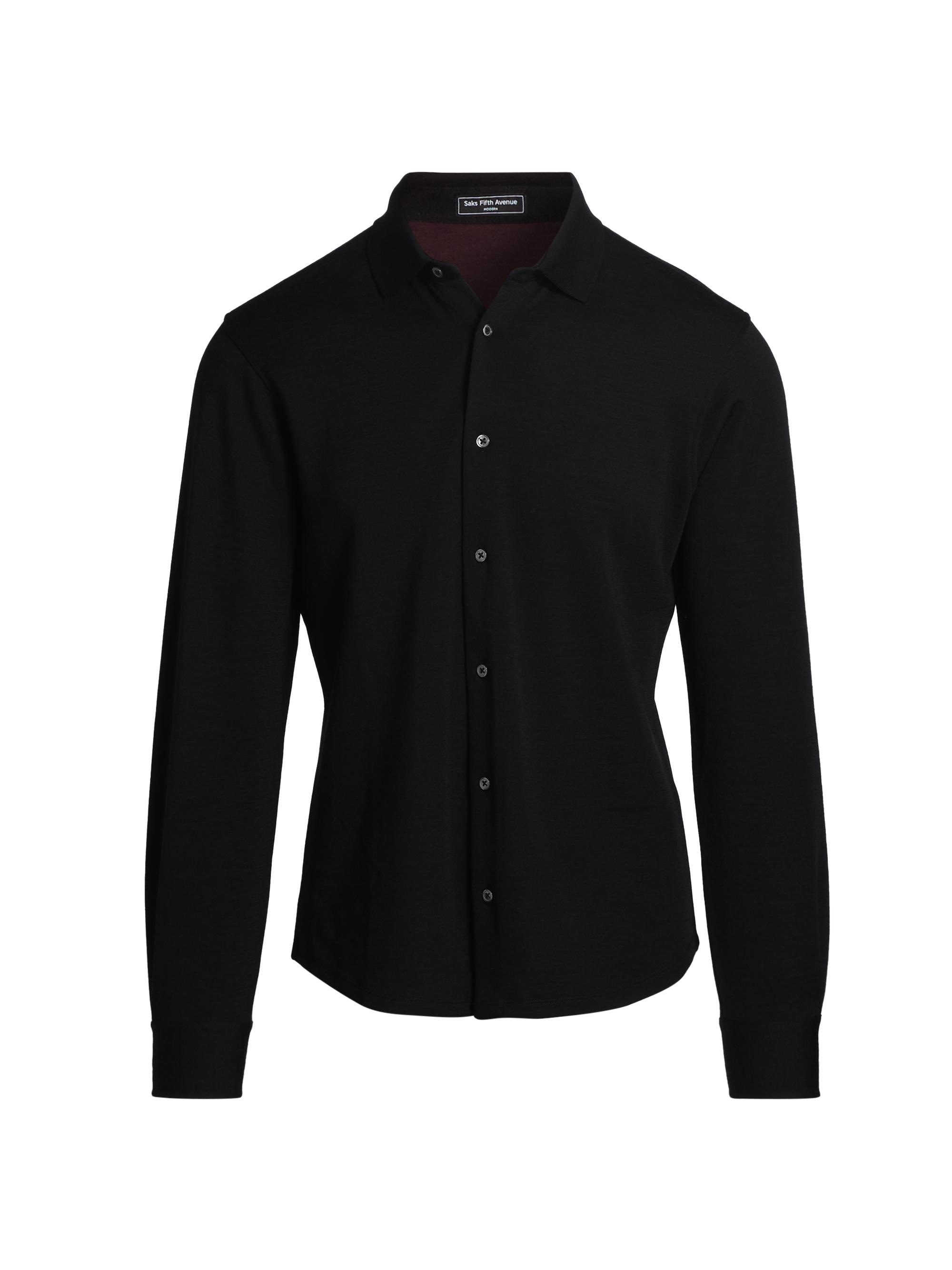 Saks Fifth Avenue Men's COLLECTION Button-Front Knit Shirt - Black